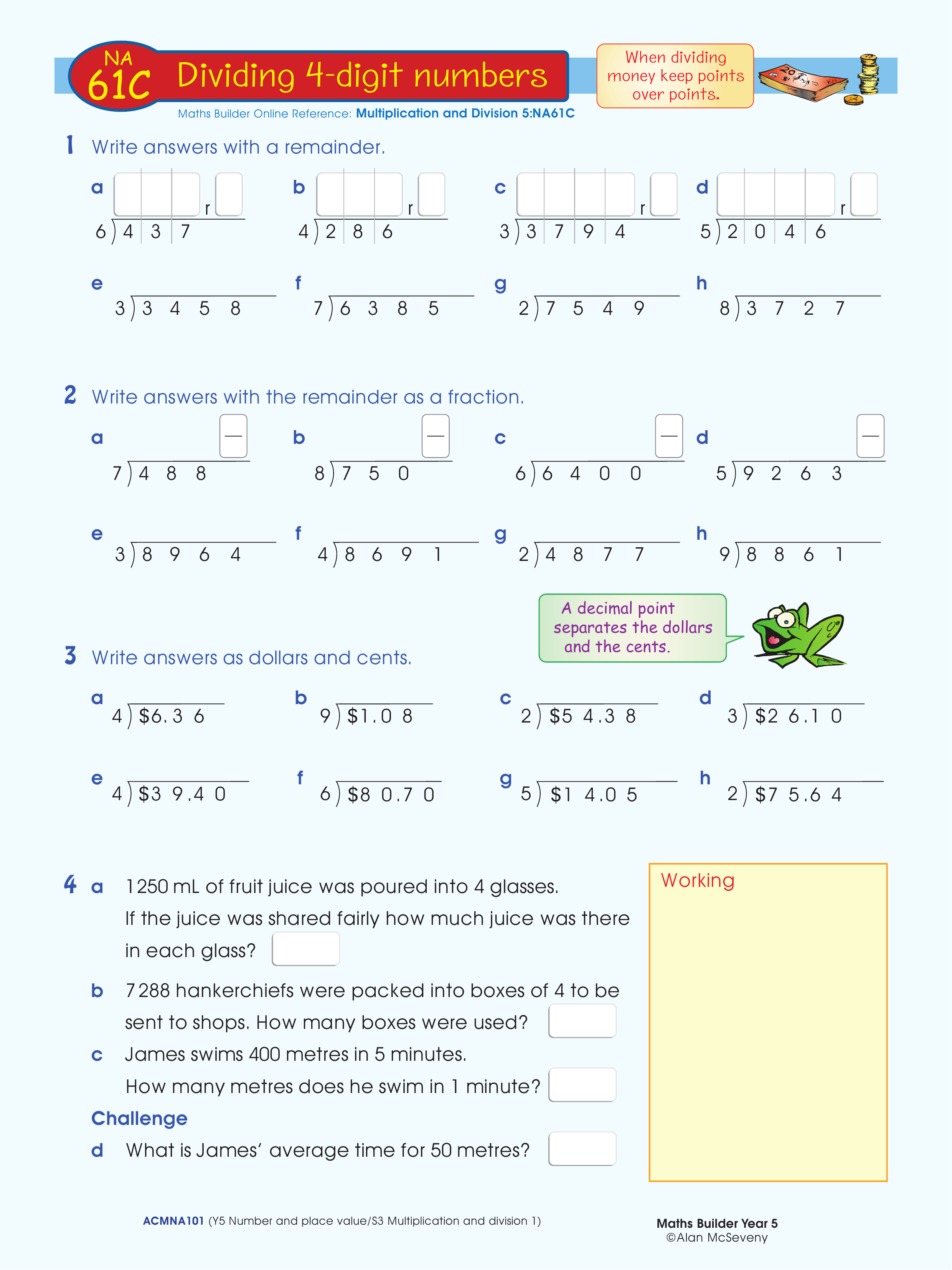 Dividing 4-digit numbers — worksheet preview