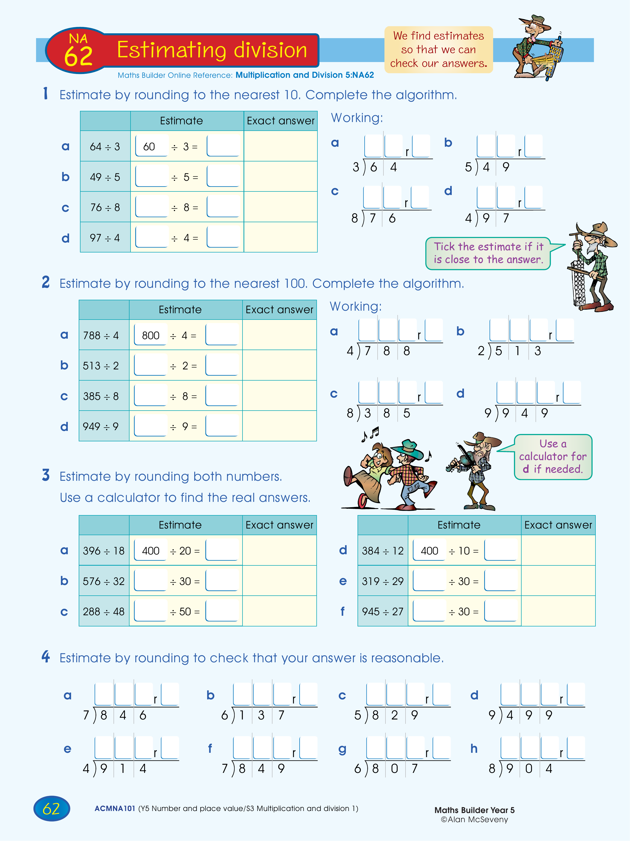 Estimating division — worksheet preview