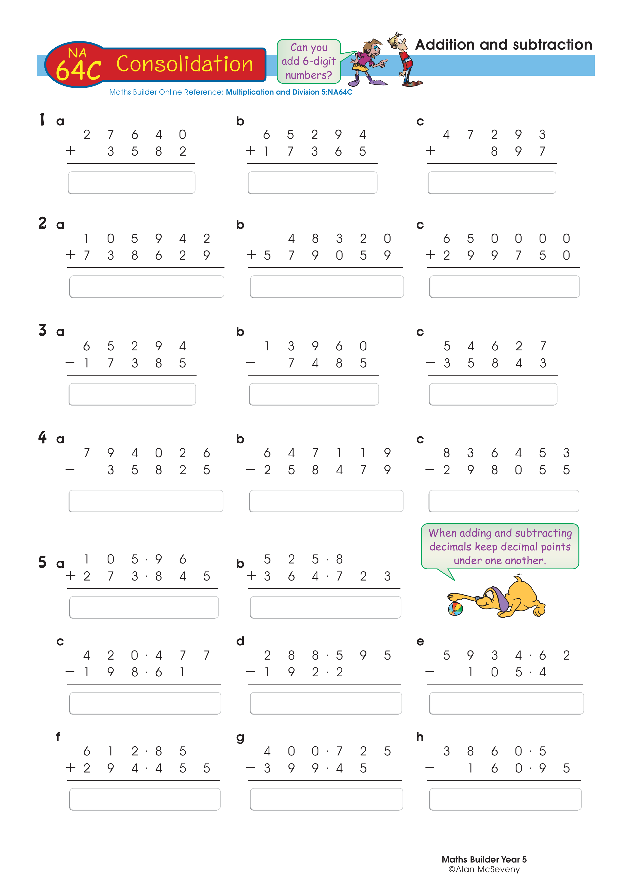 Addition and subtraction — worksheet preview