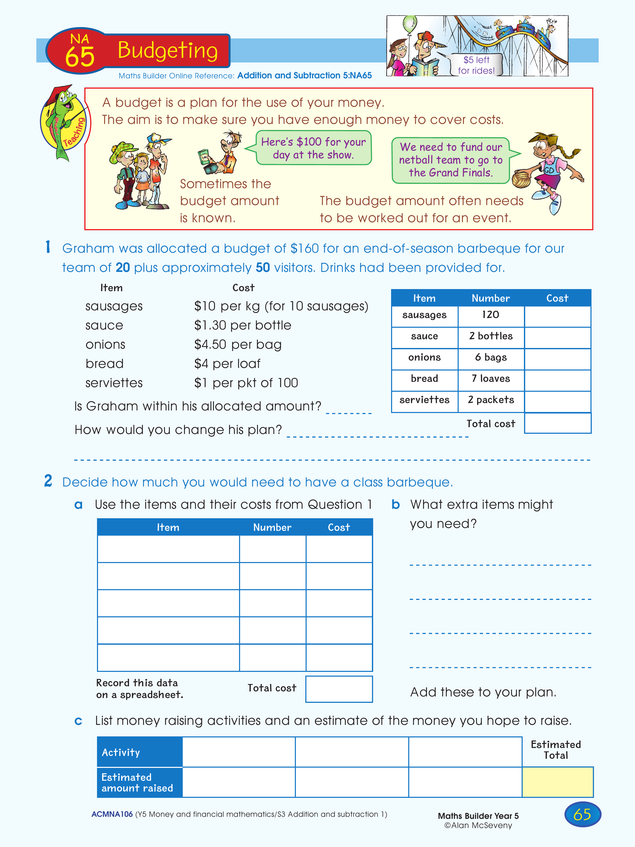 Budgeting — worksheet preview