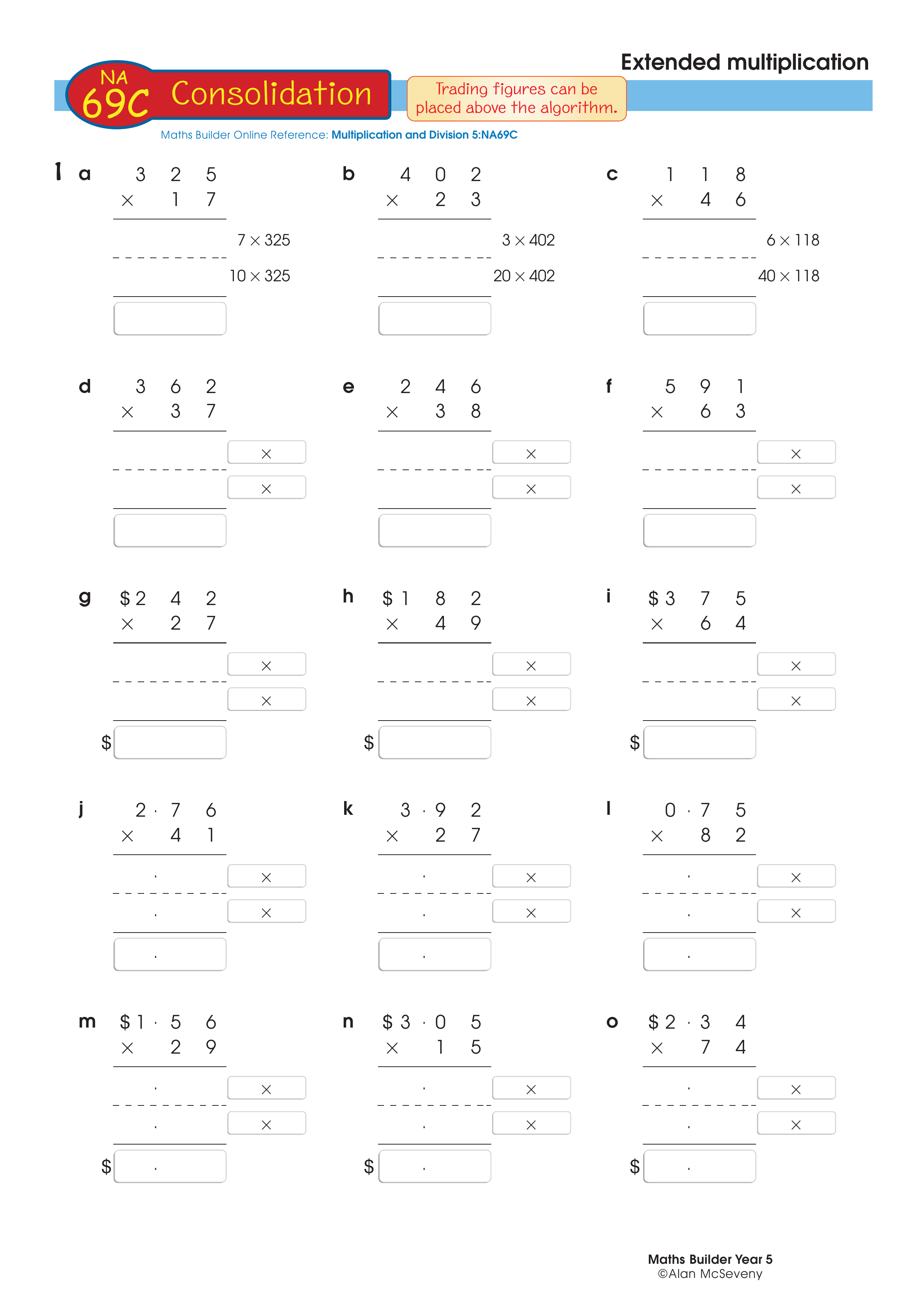Extended multiplication — worksheet preview