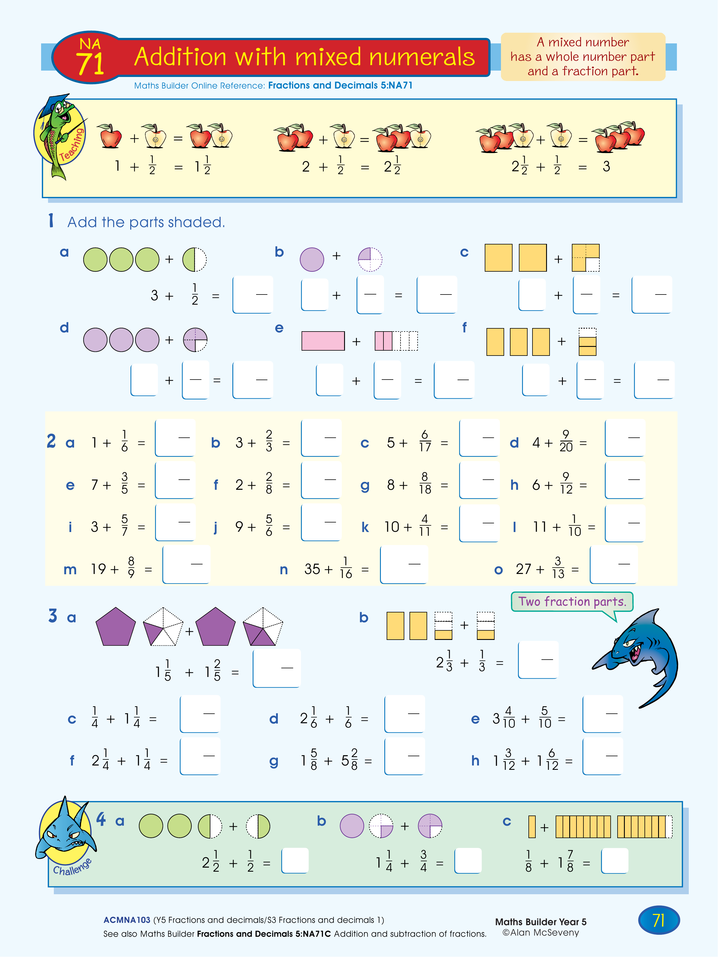 Addition with mixed numerals — worksheet preview