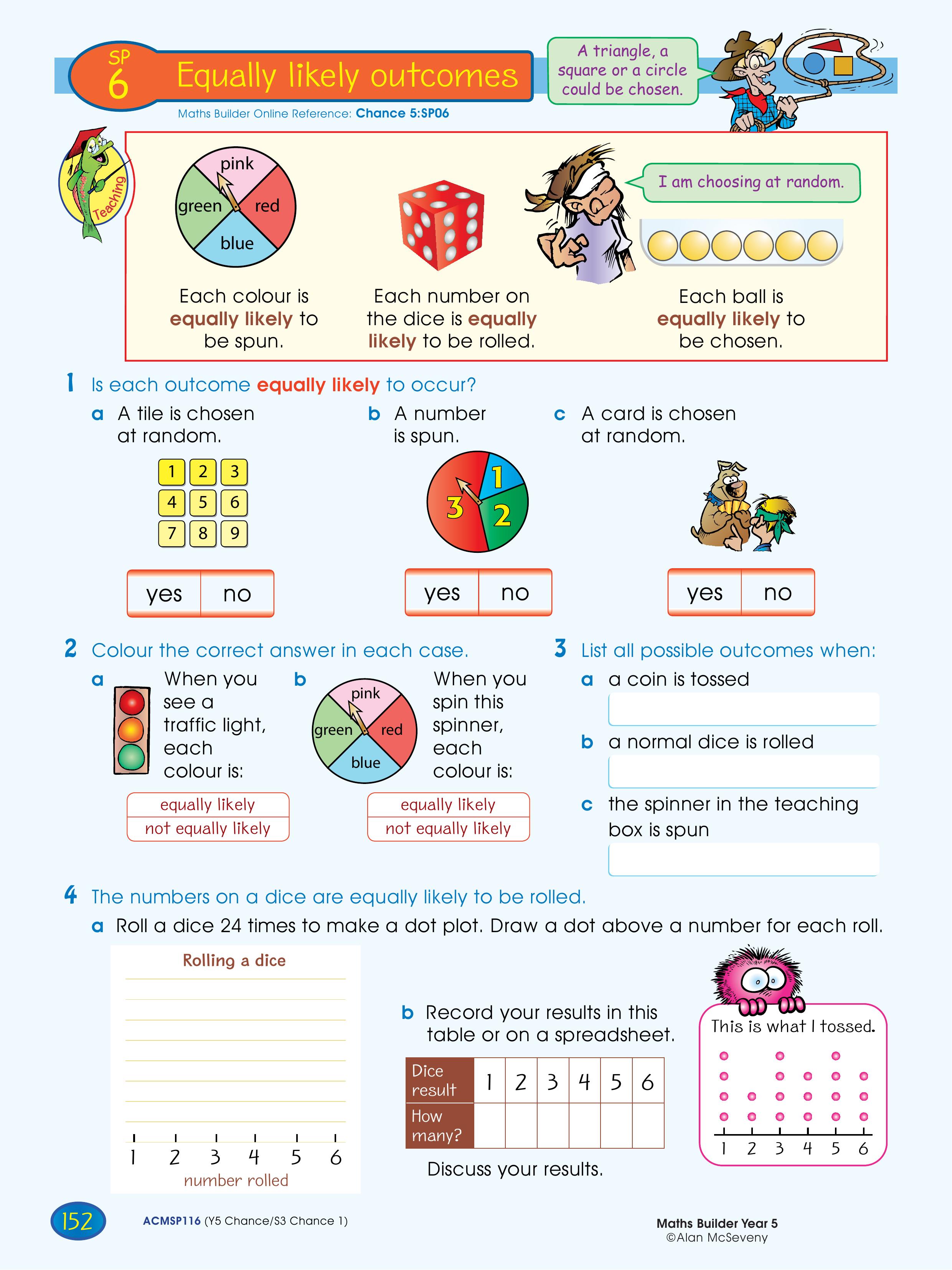 Equally likely outcomes — worksheet preview