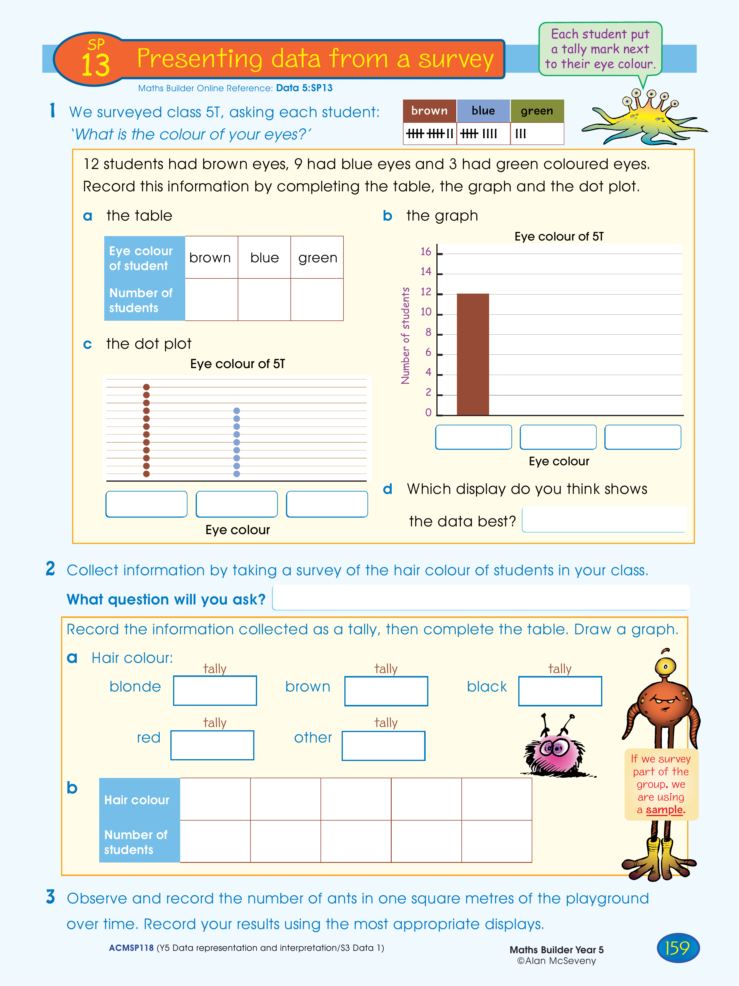 Presenting data from a survey — worksheet preview