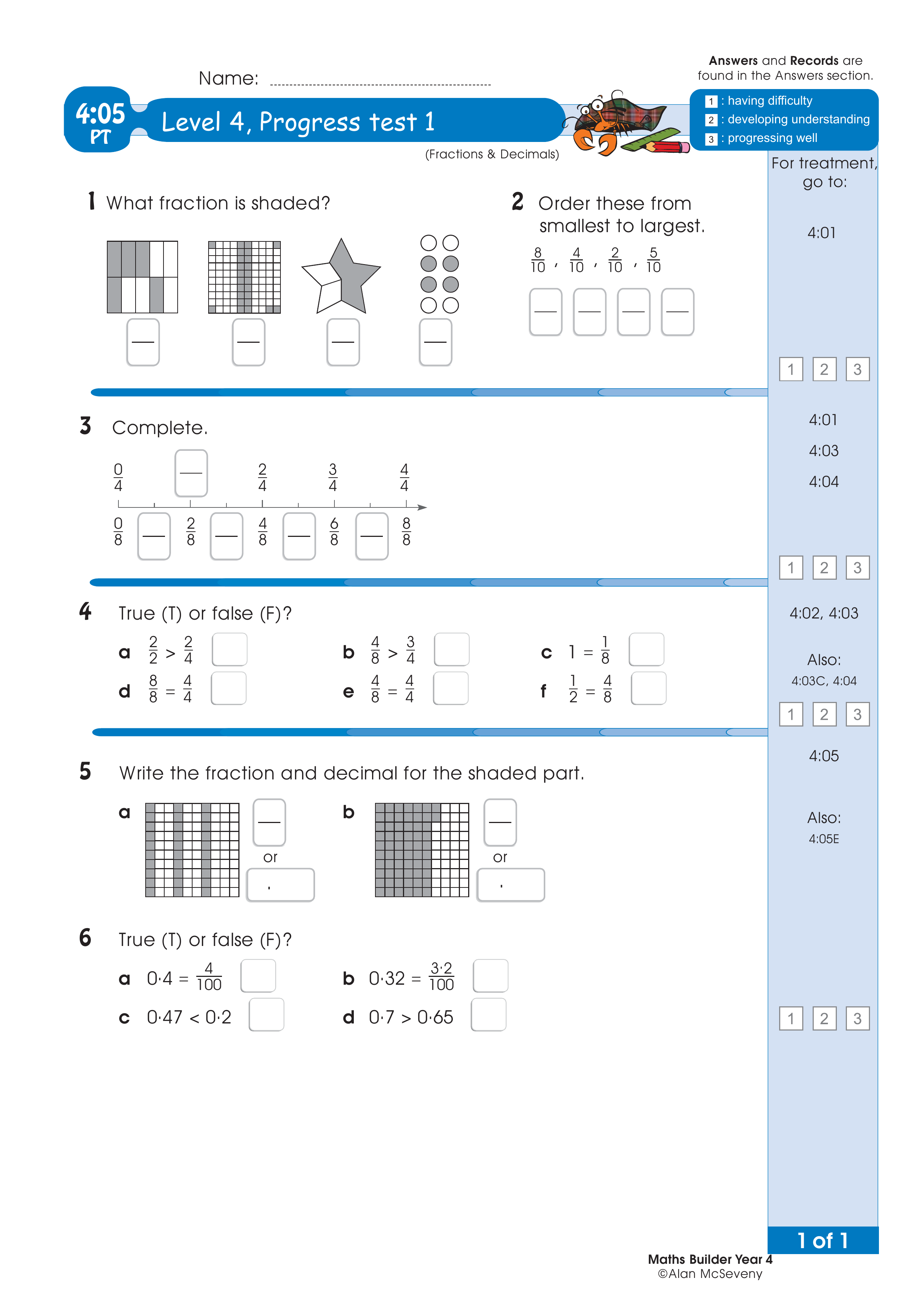 Progress test — worksheet preview