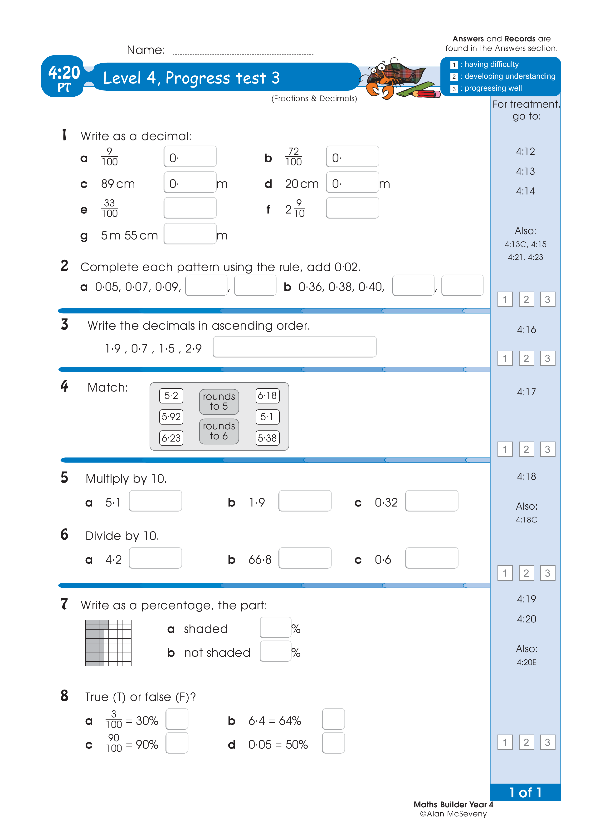 Progress test — worksheet preview