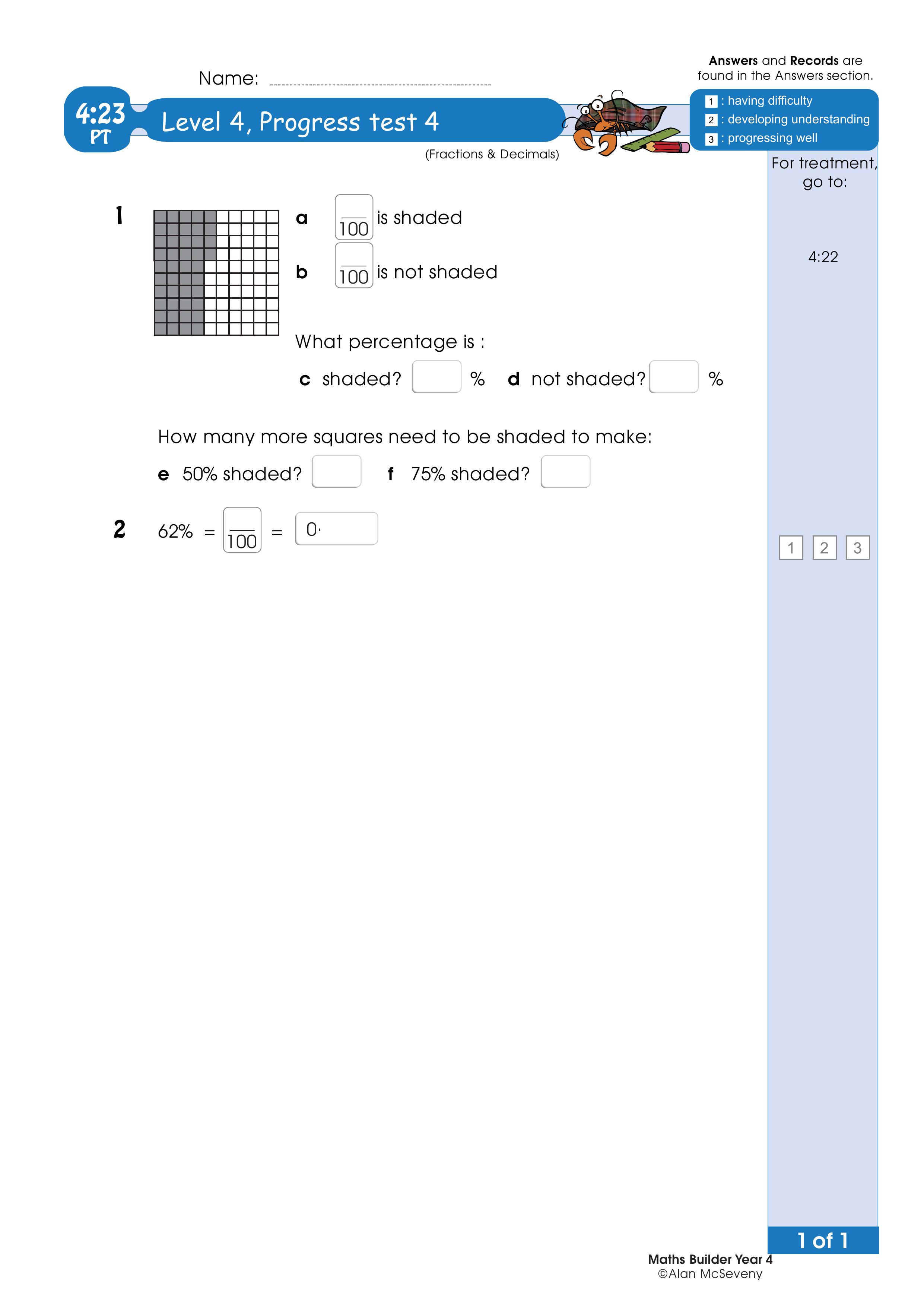 Progress test — worksheet preview