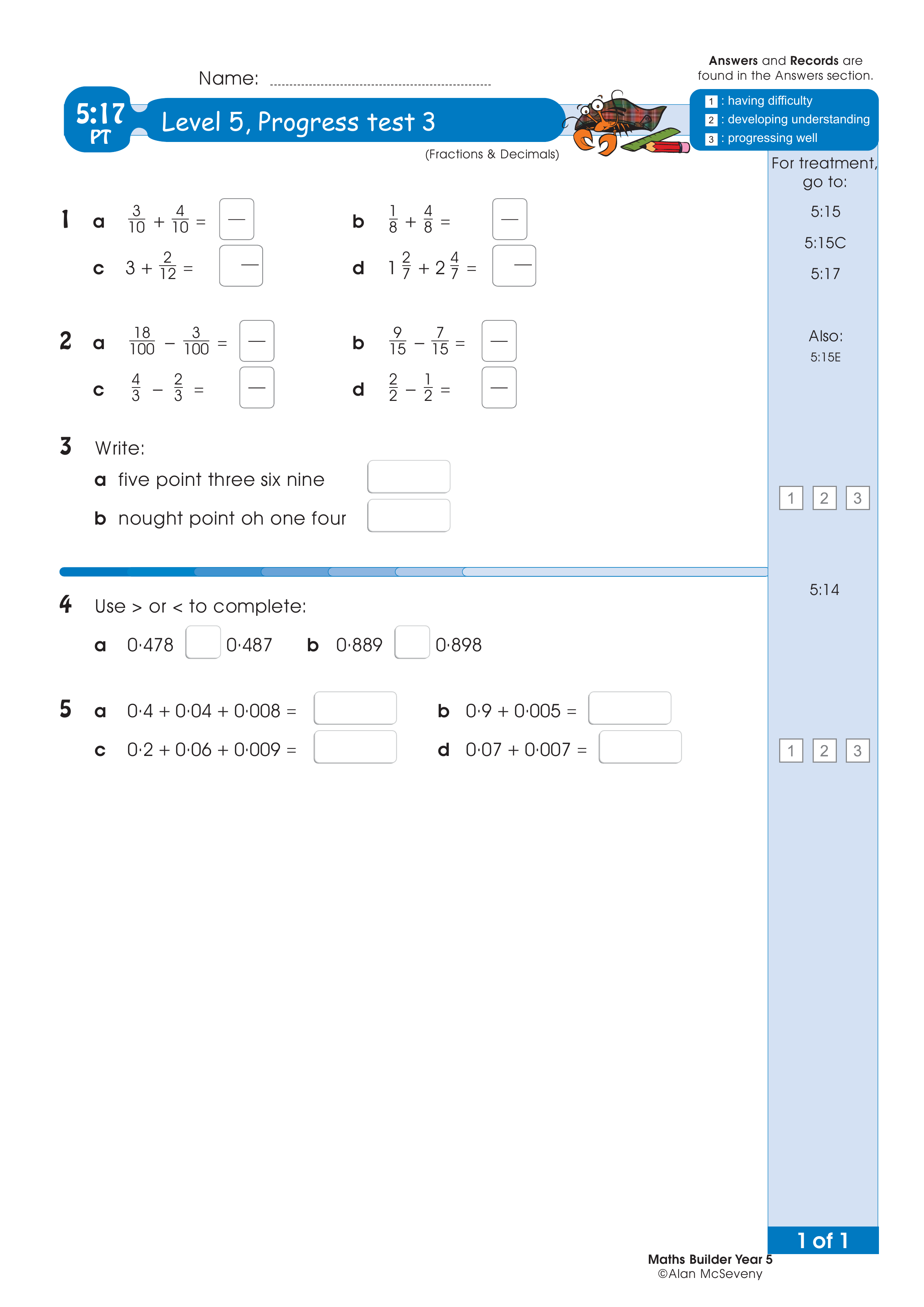 Progress test — worksheet preview