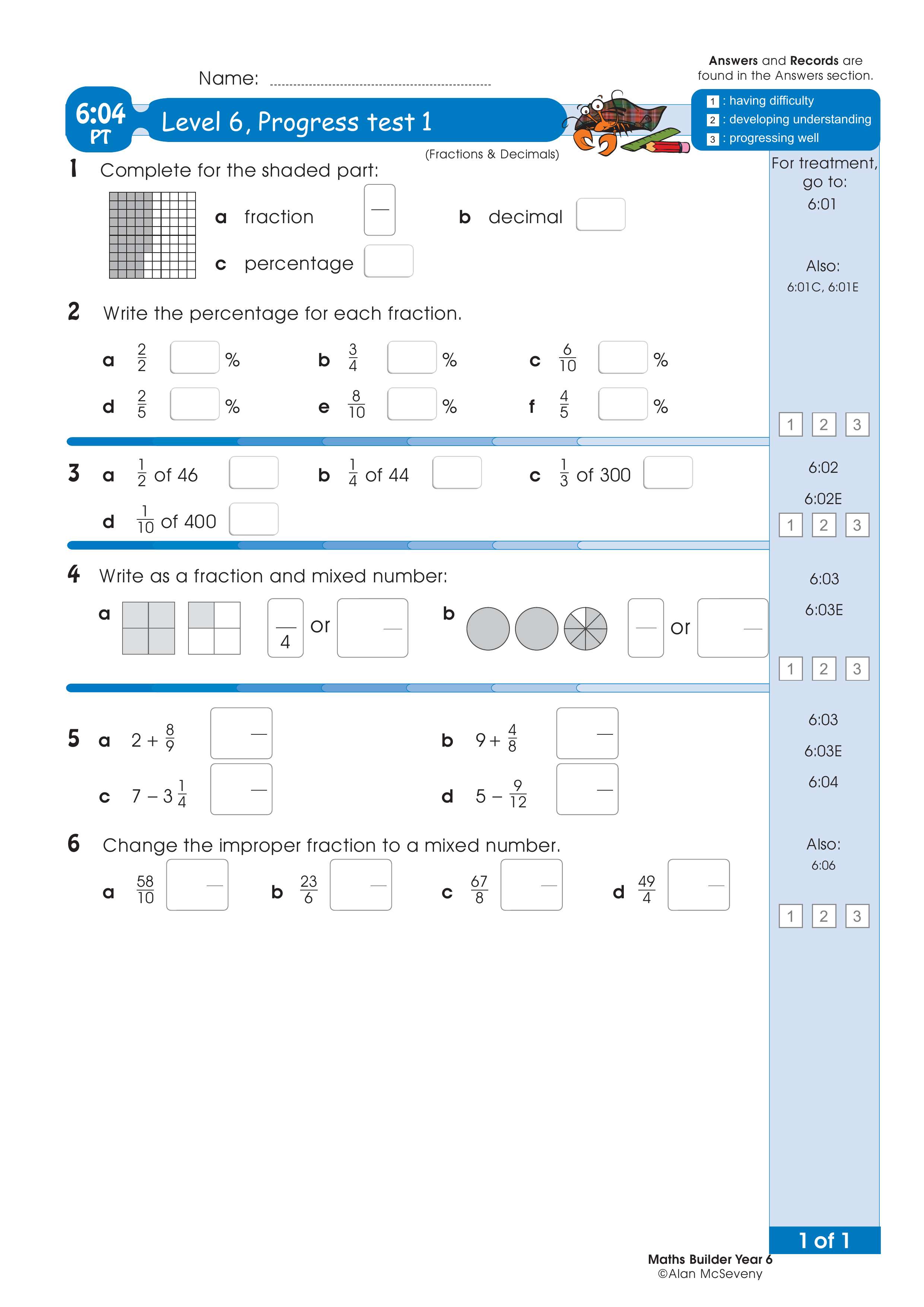 Progress test — worksheet preview
