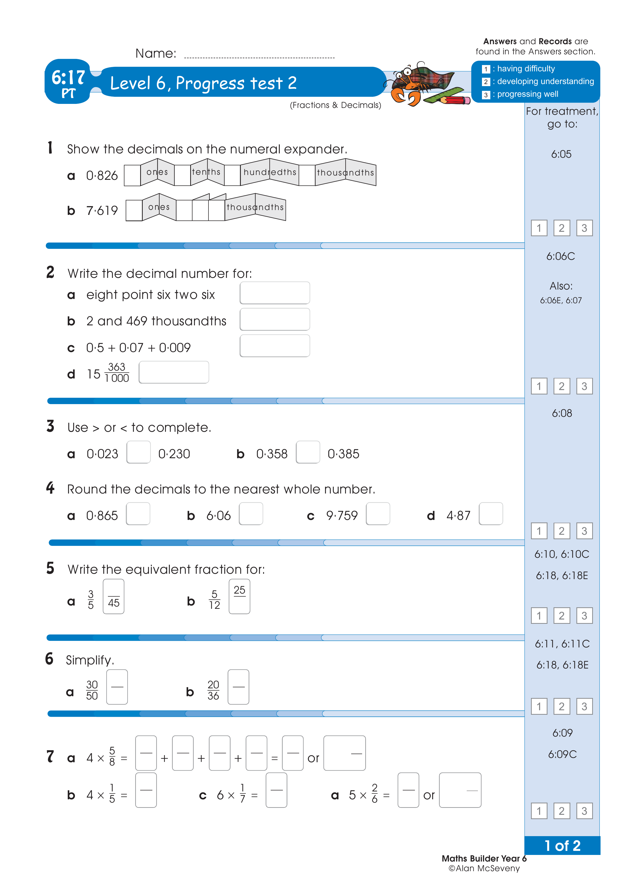 Progress test — worksheet preview