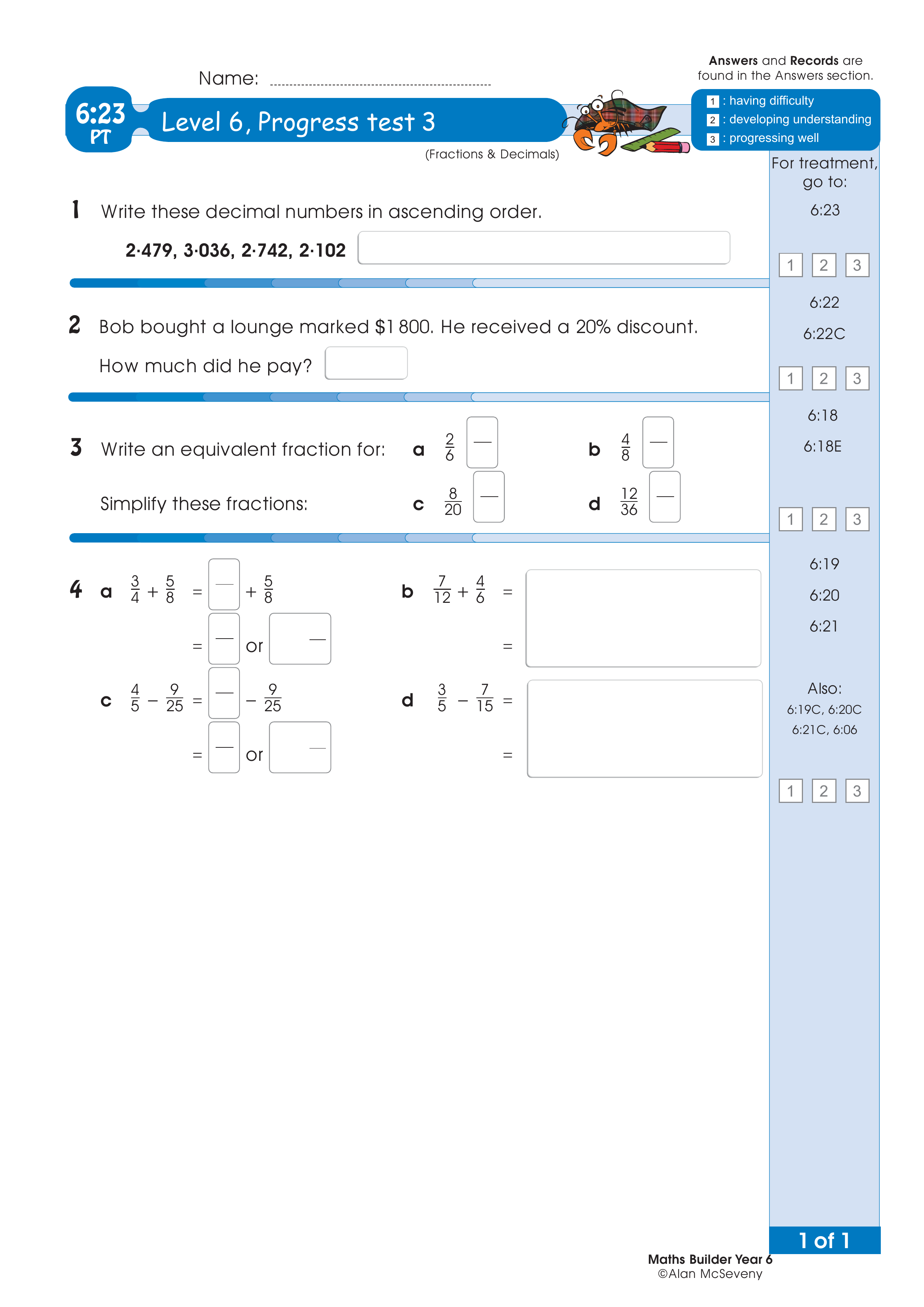 Progress test — worksheet preview