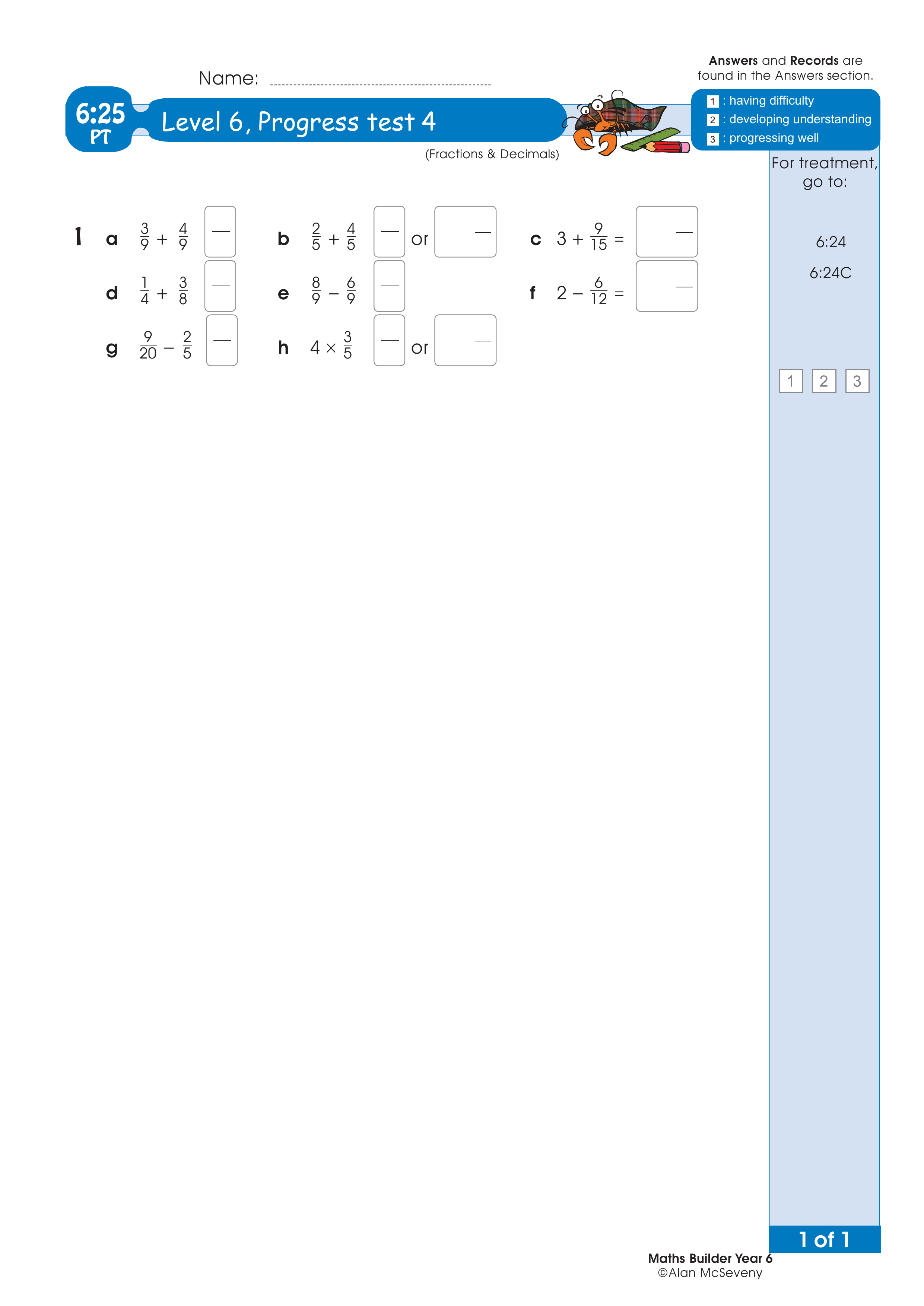 Progress test — worksheet preview