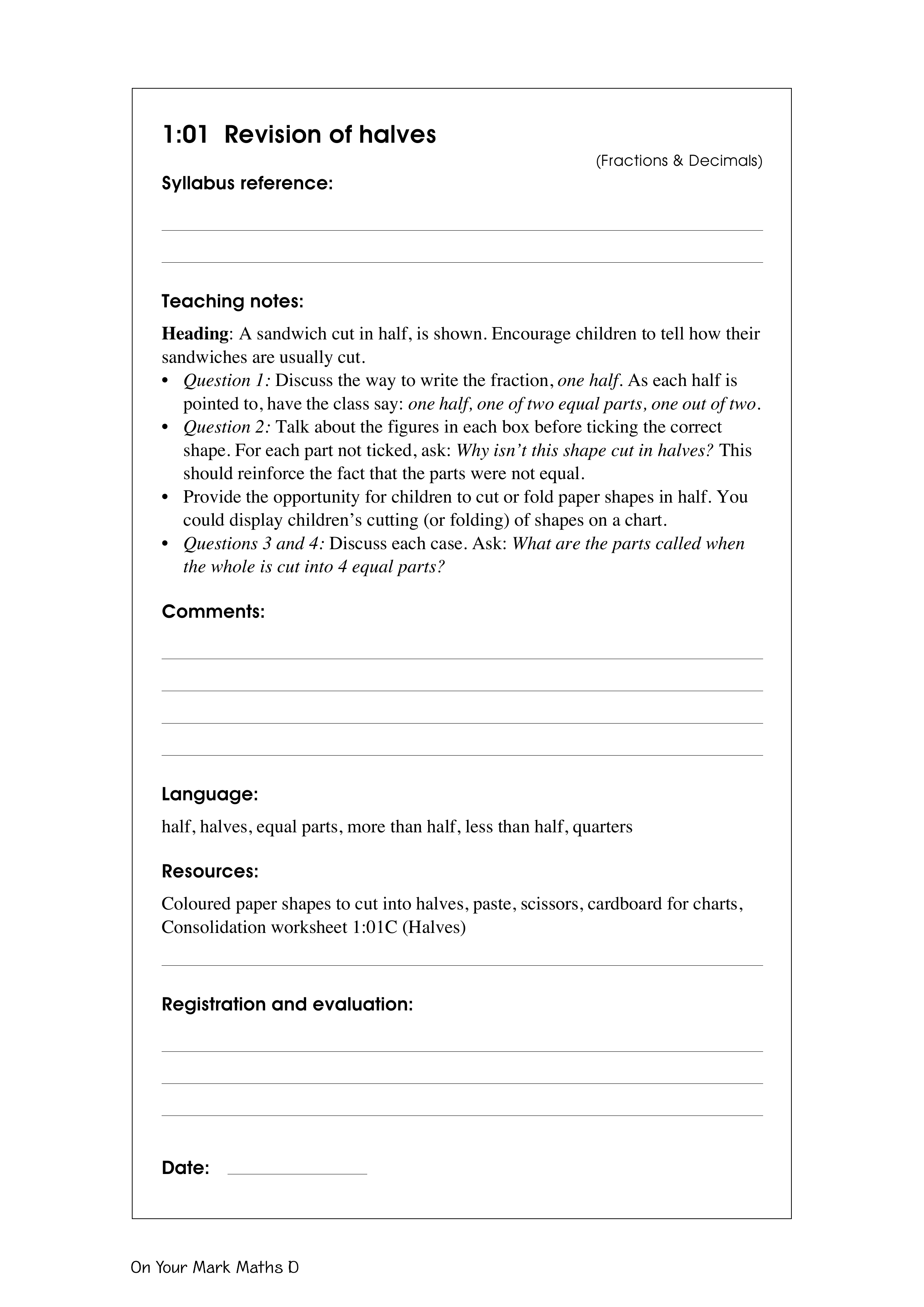 Revision of halves — worksheet preview