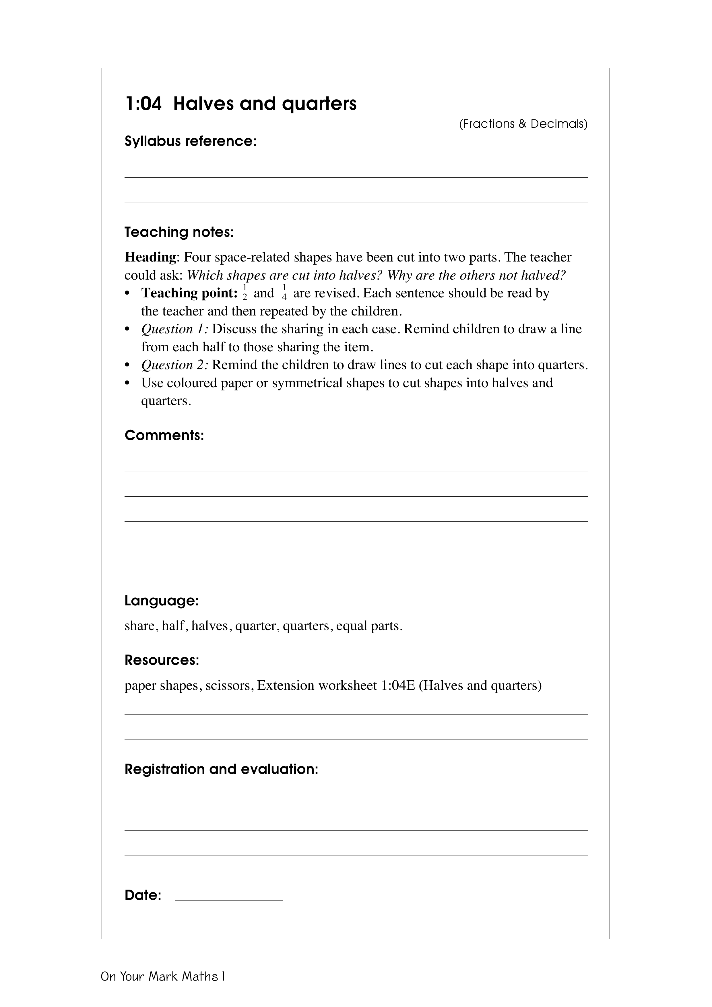 Halves and quarters — worksheet preview
