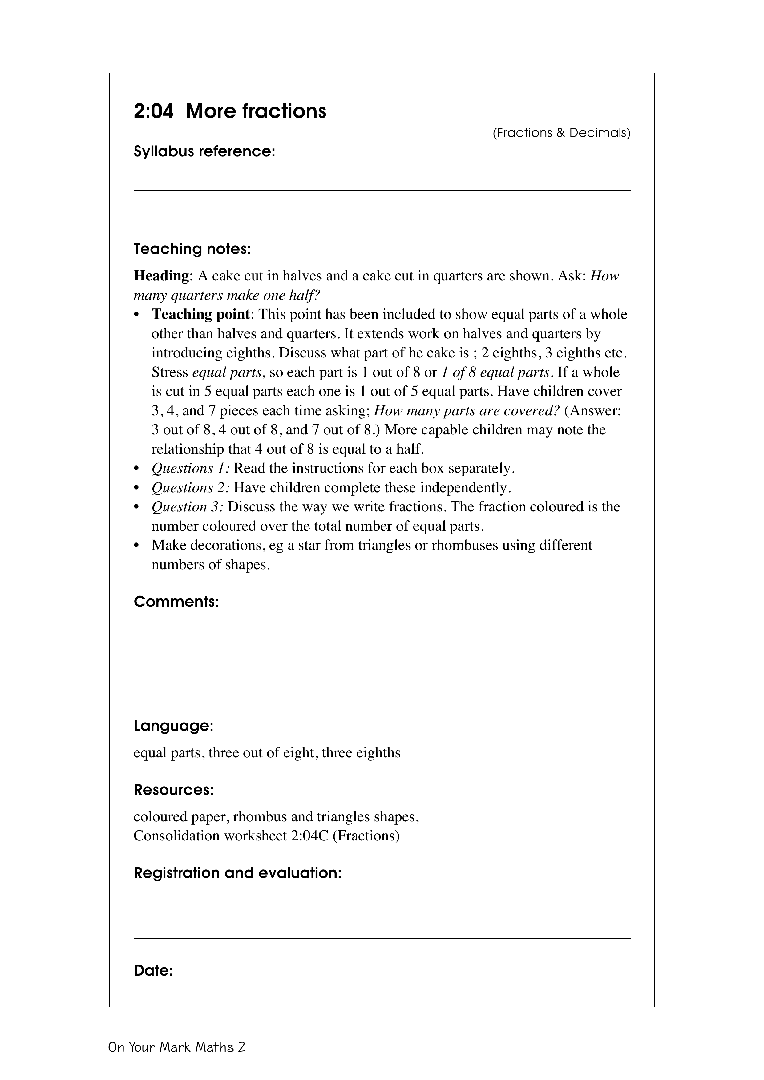 More fractions — worksheet preview