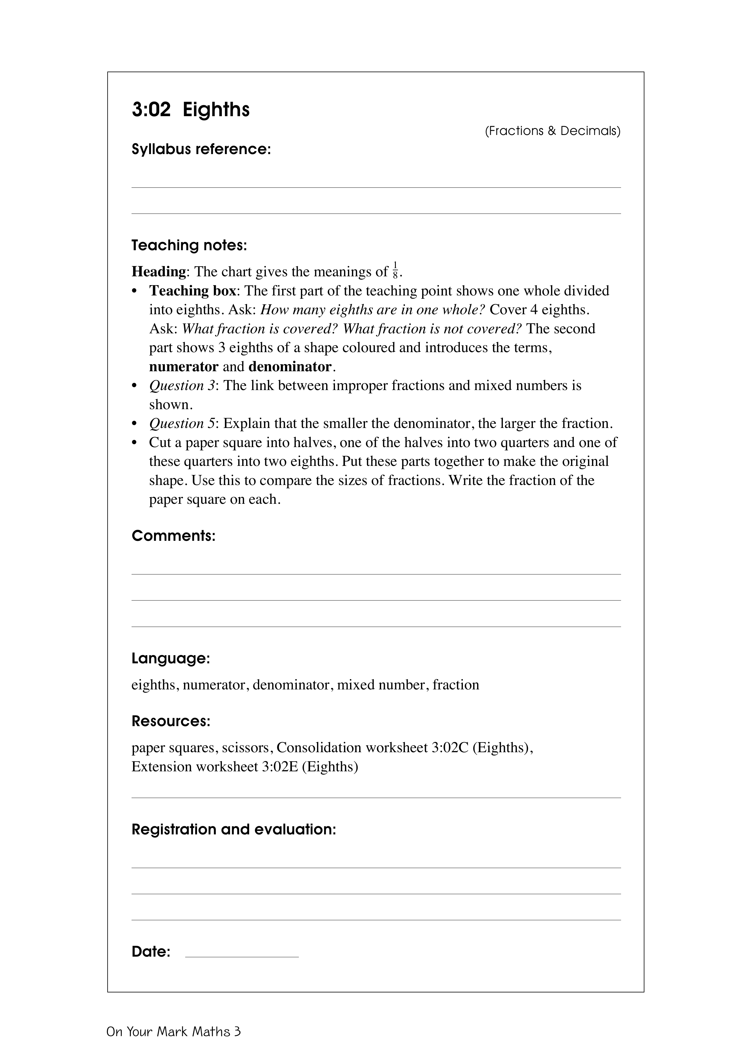 Eighths — worksheet preview