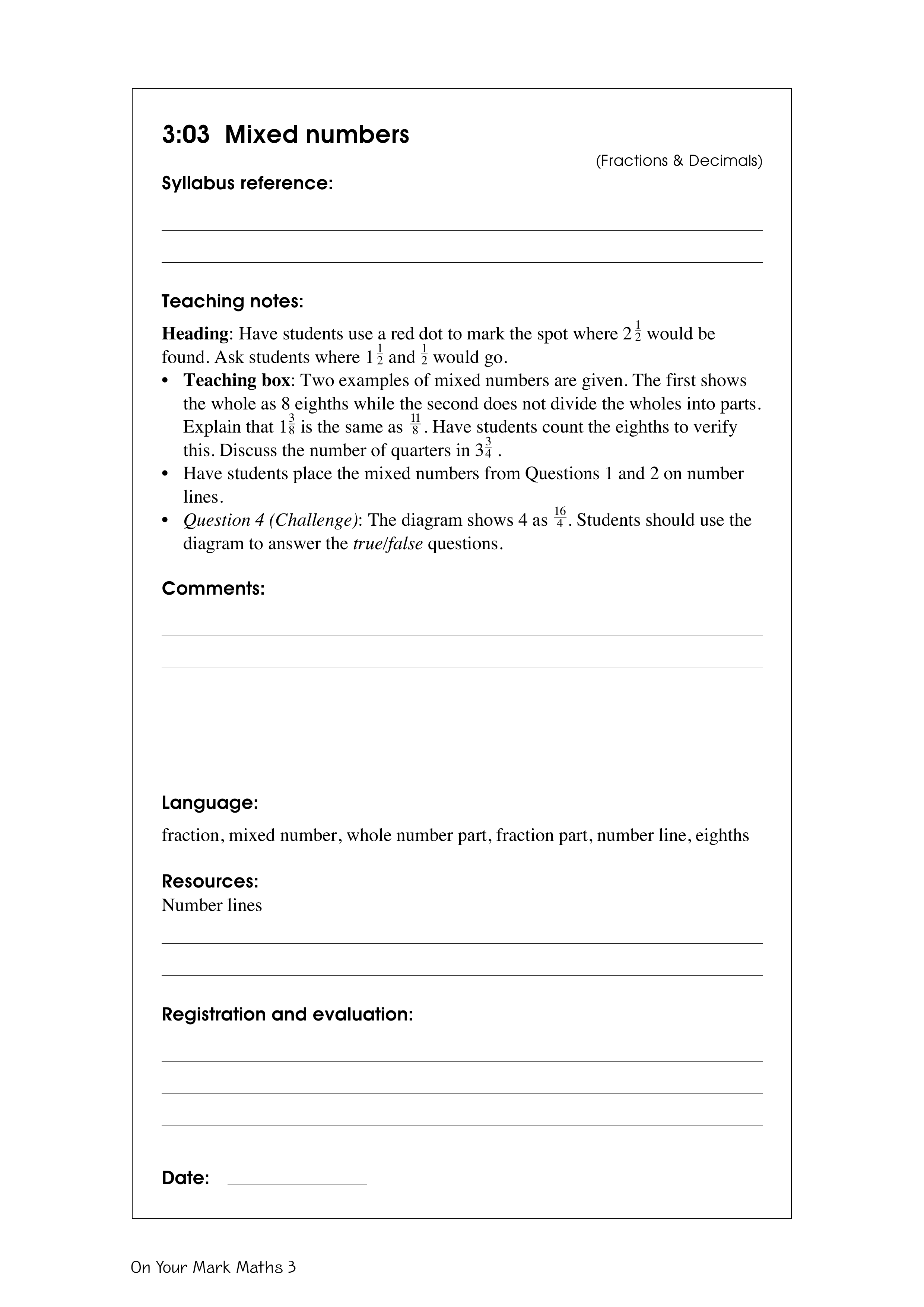 Mixed numbers — worksheet preview