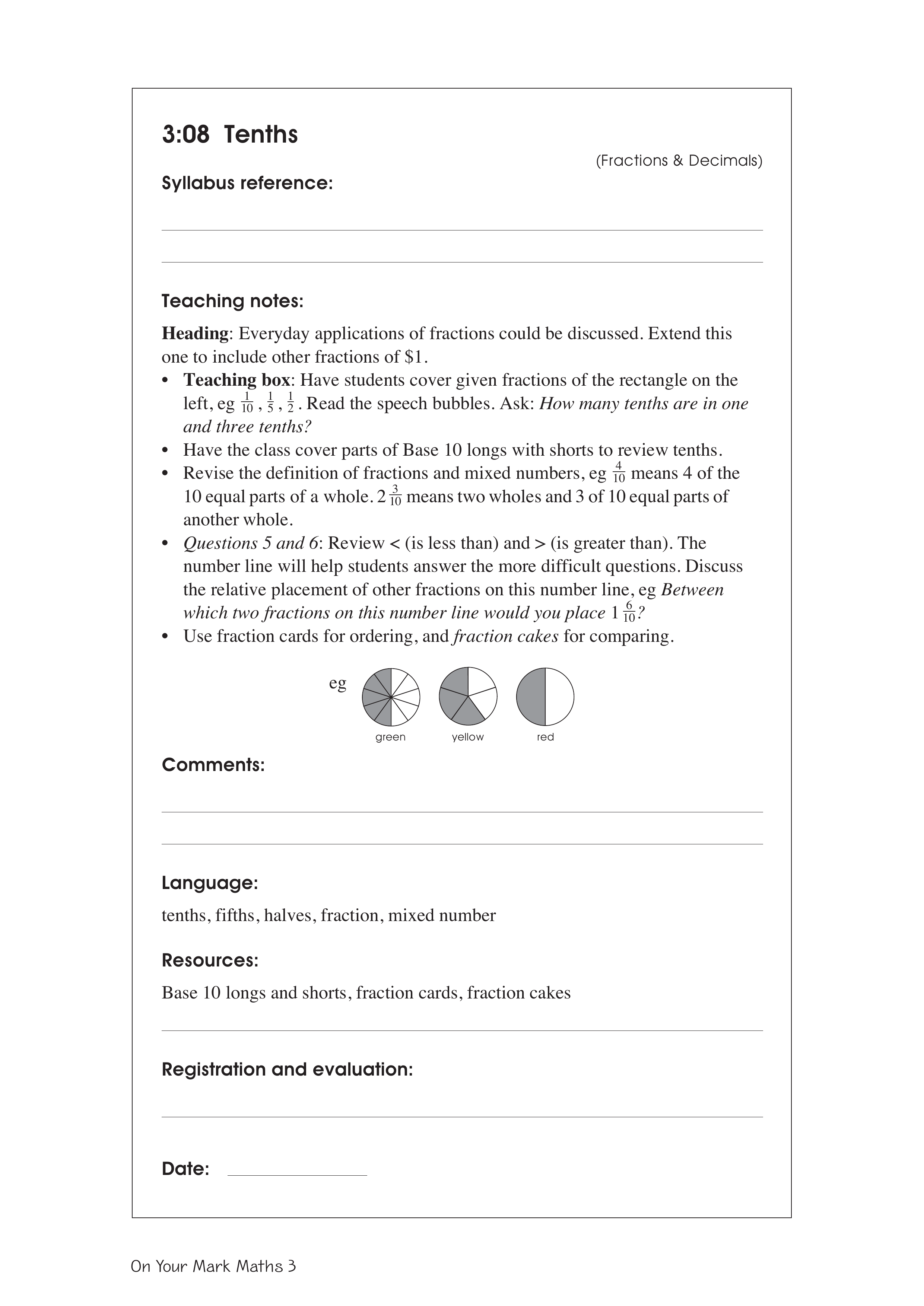 Tenths — worksheet preview
