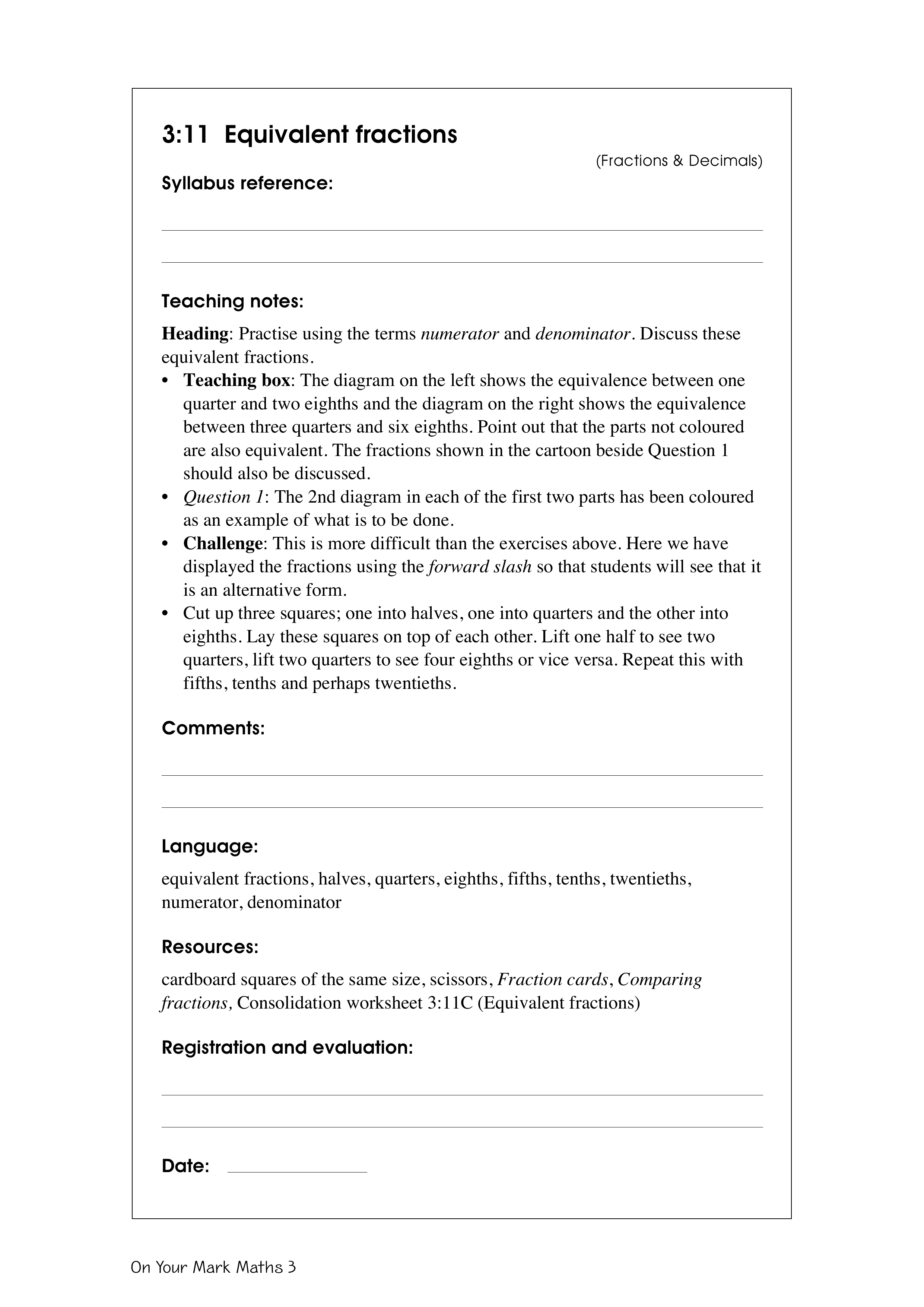 Equivalent fractions — worksheet preview