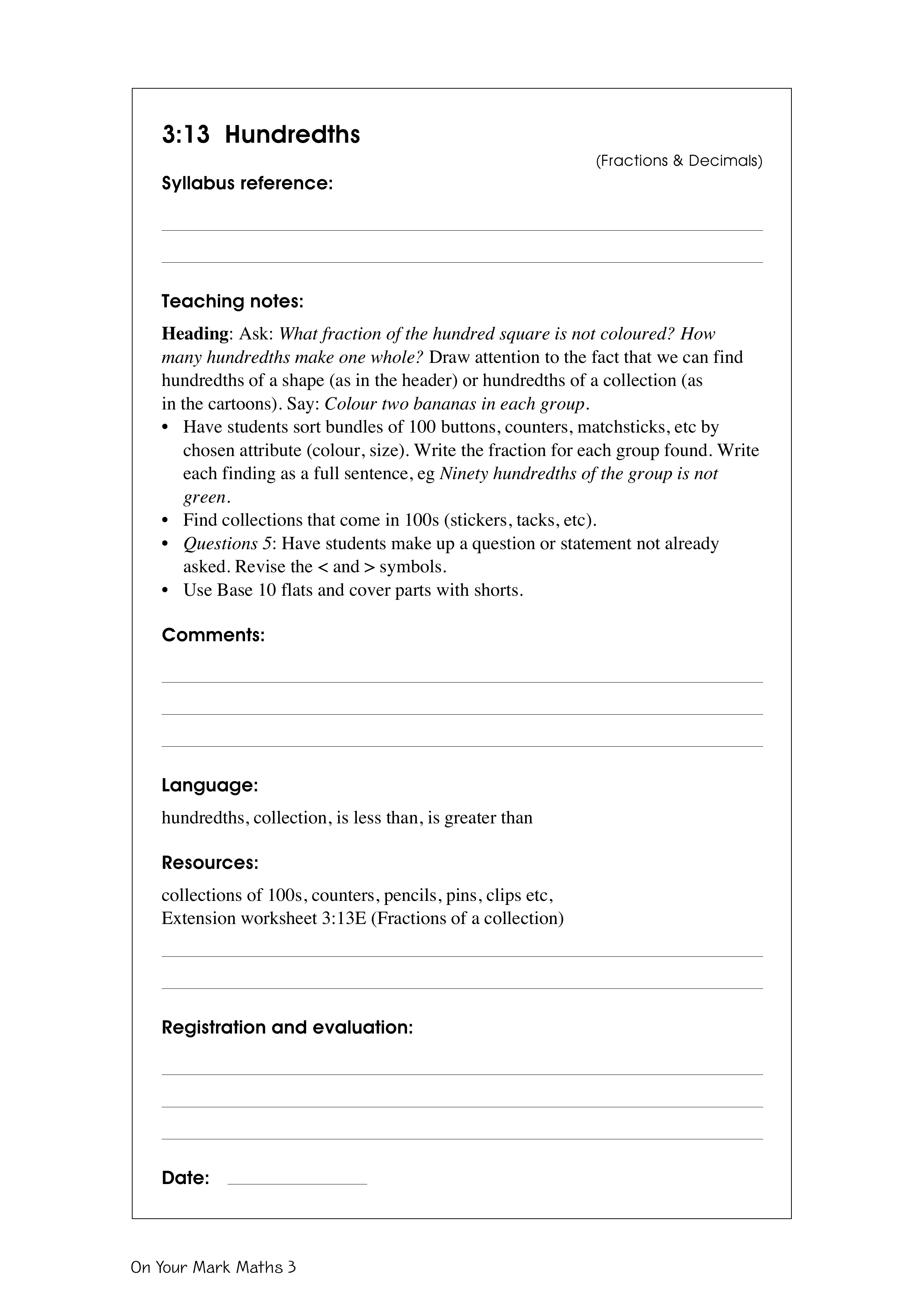 Hundredths — worksheet preview