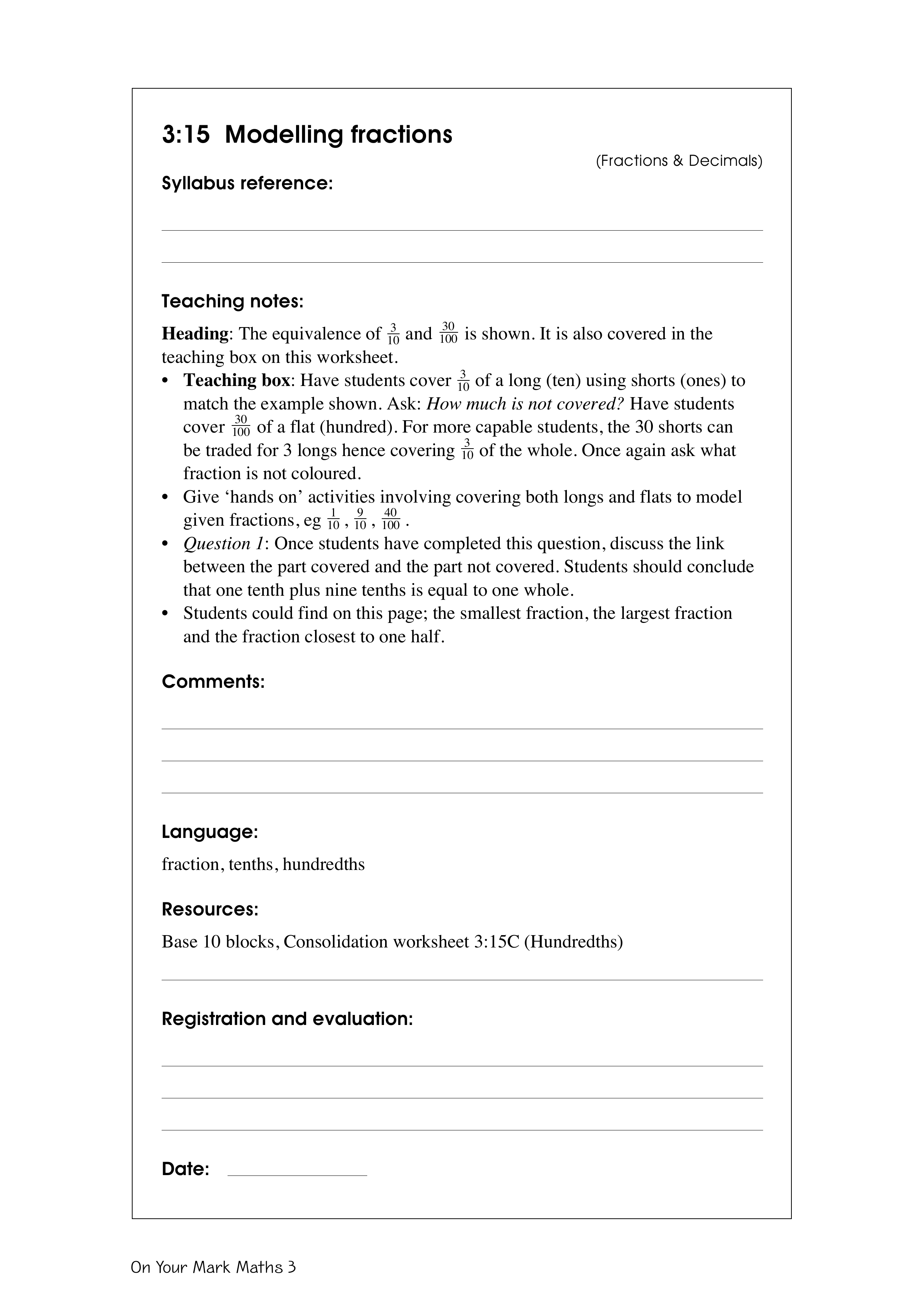 Modelling fractions — worksheet preview