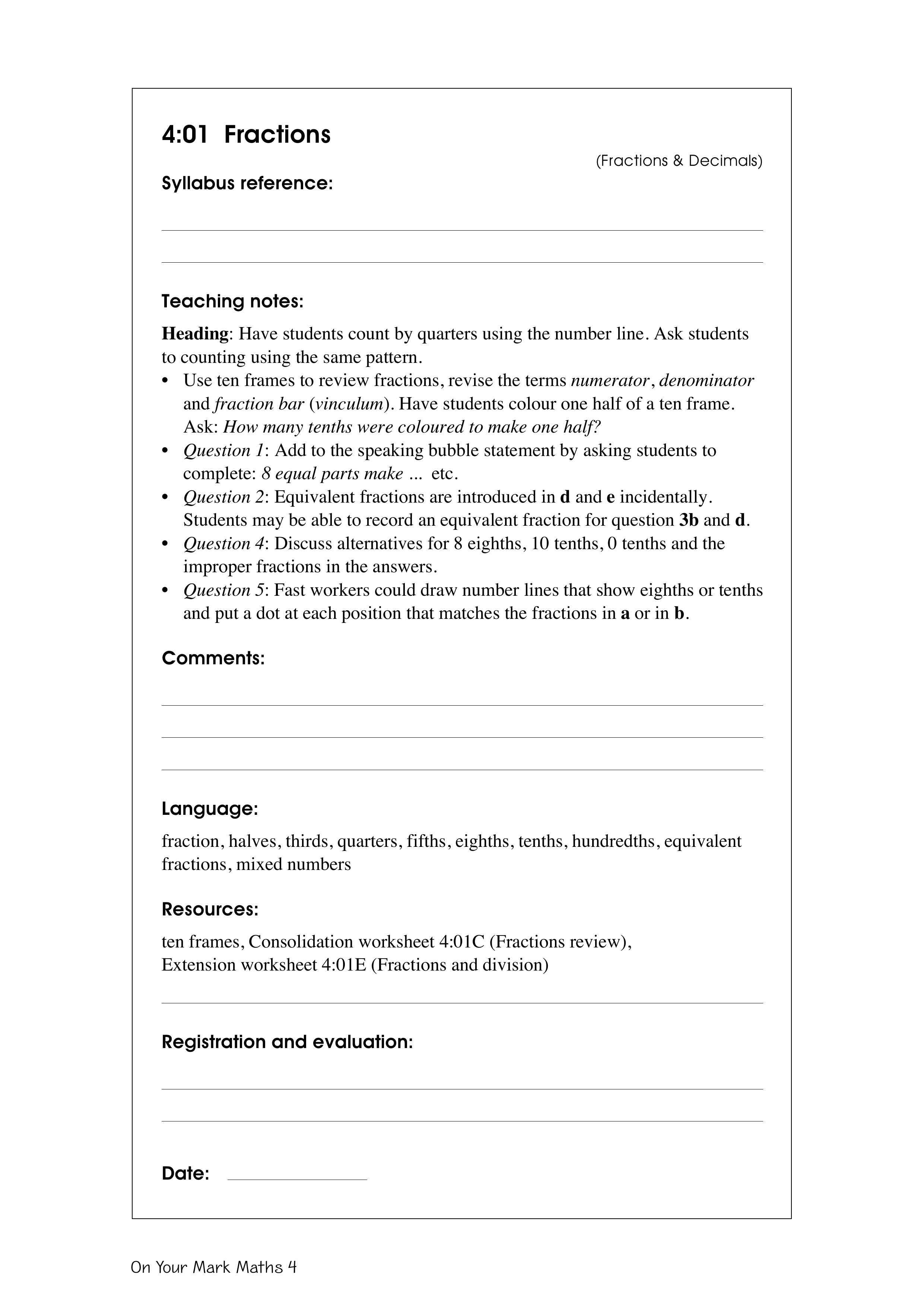 Fractions — worksheet preview