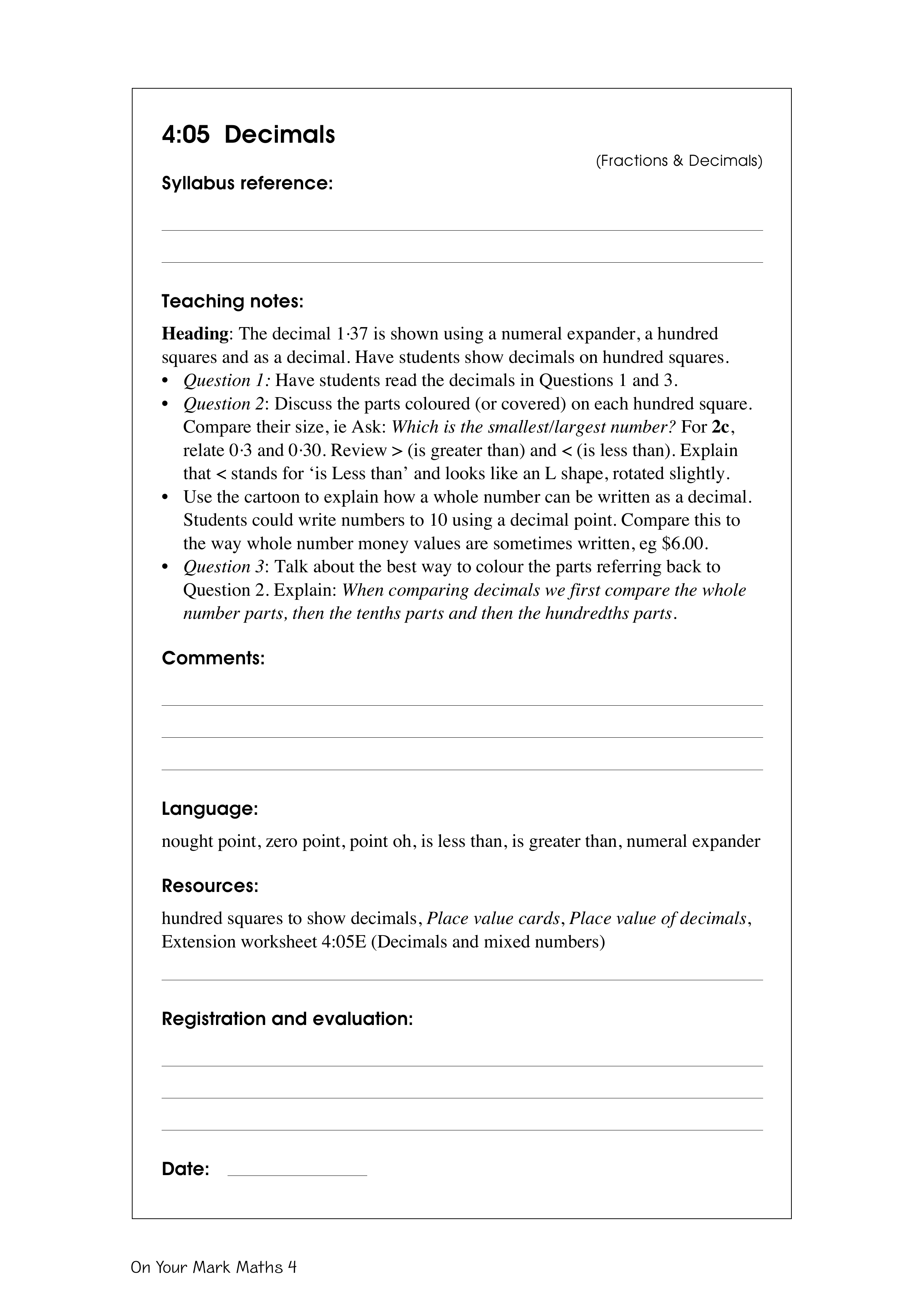 Decimals — worksheet preview