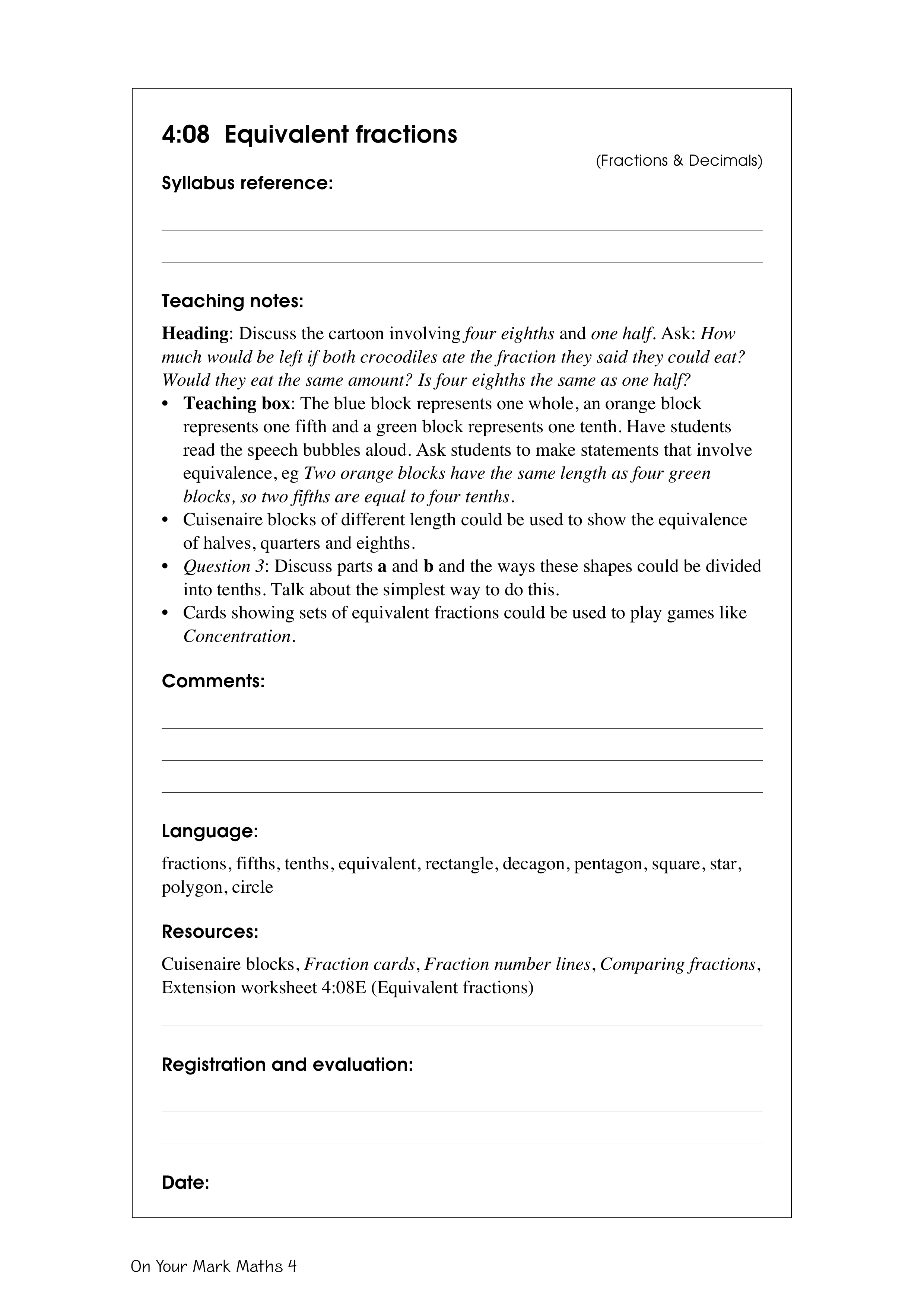 Equivalent fractions — worksheet preview