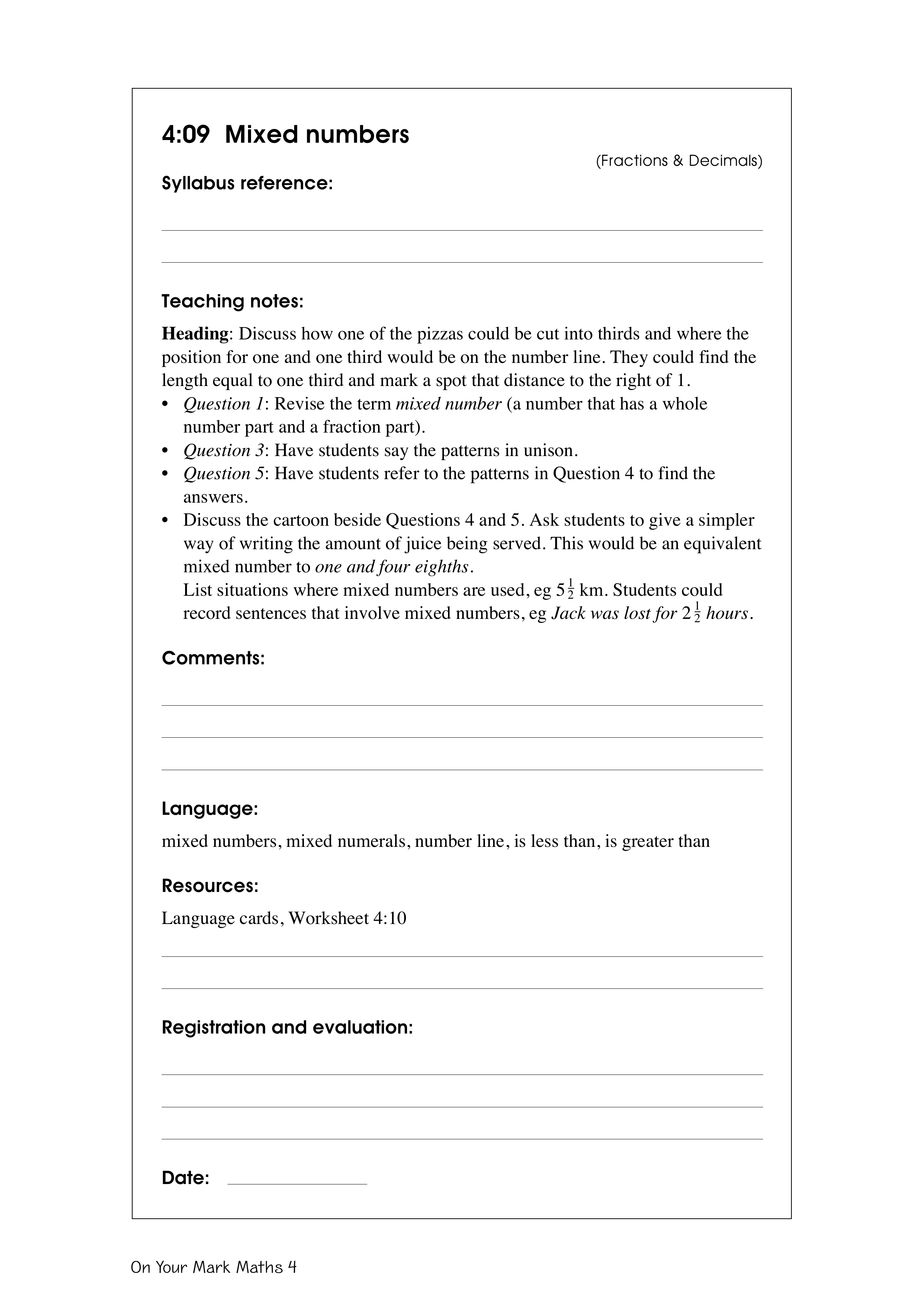 Mixed numbers — worksheet preview