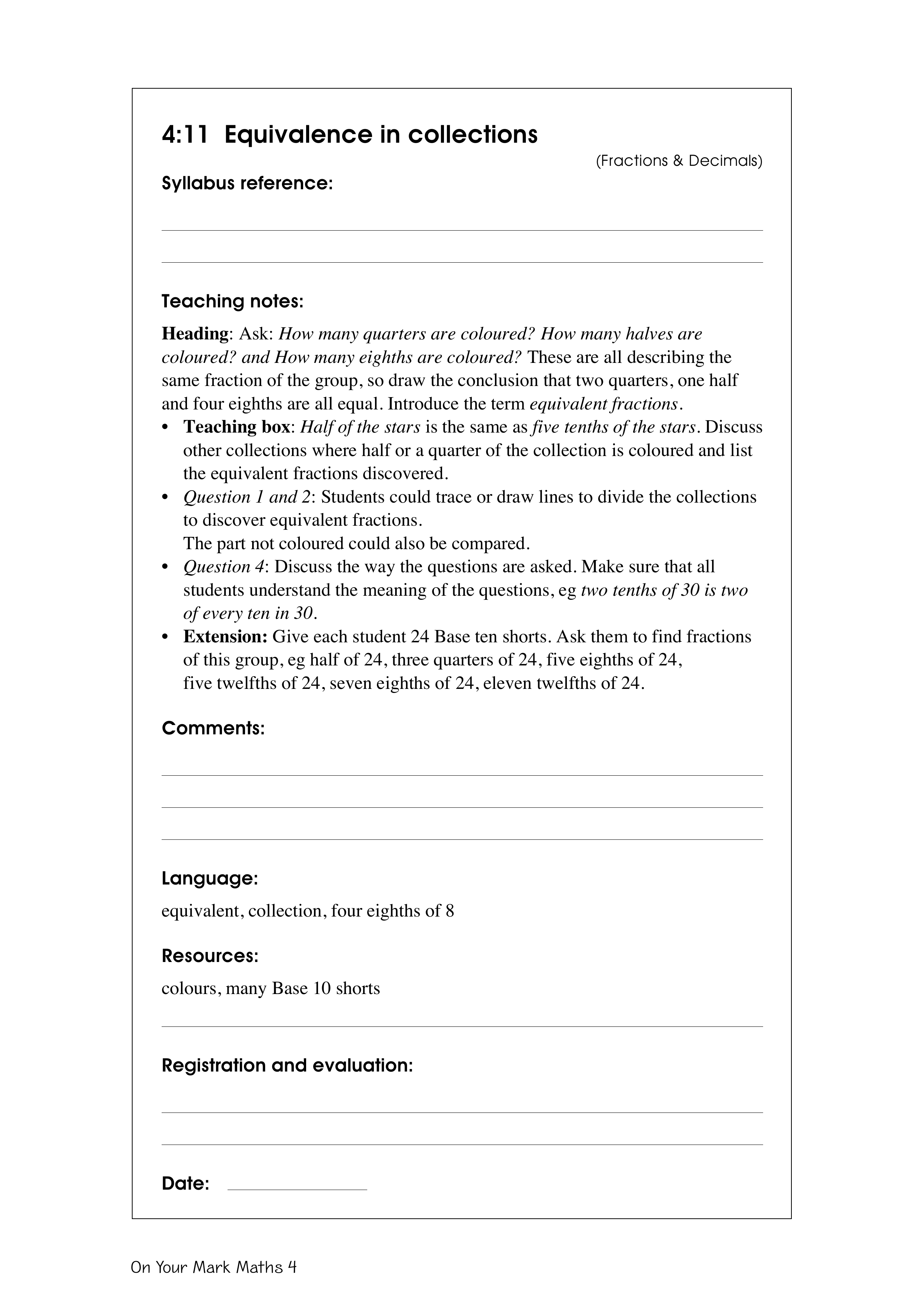 Equivalence in collections — worksheet preview