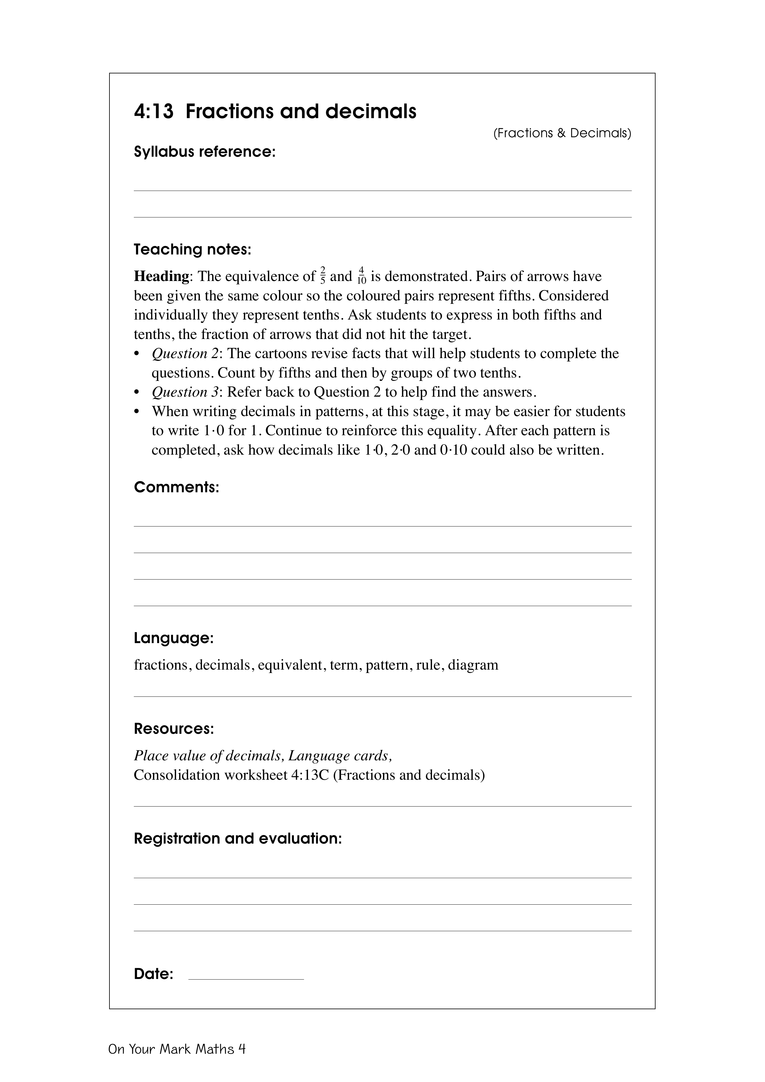 Fractions & decimals — worksheet preview