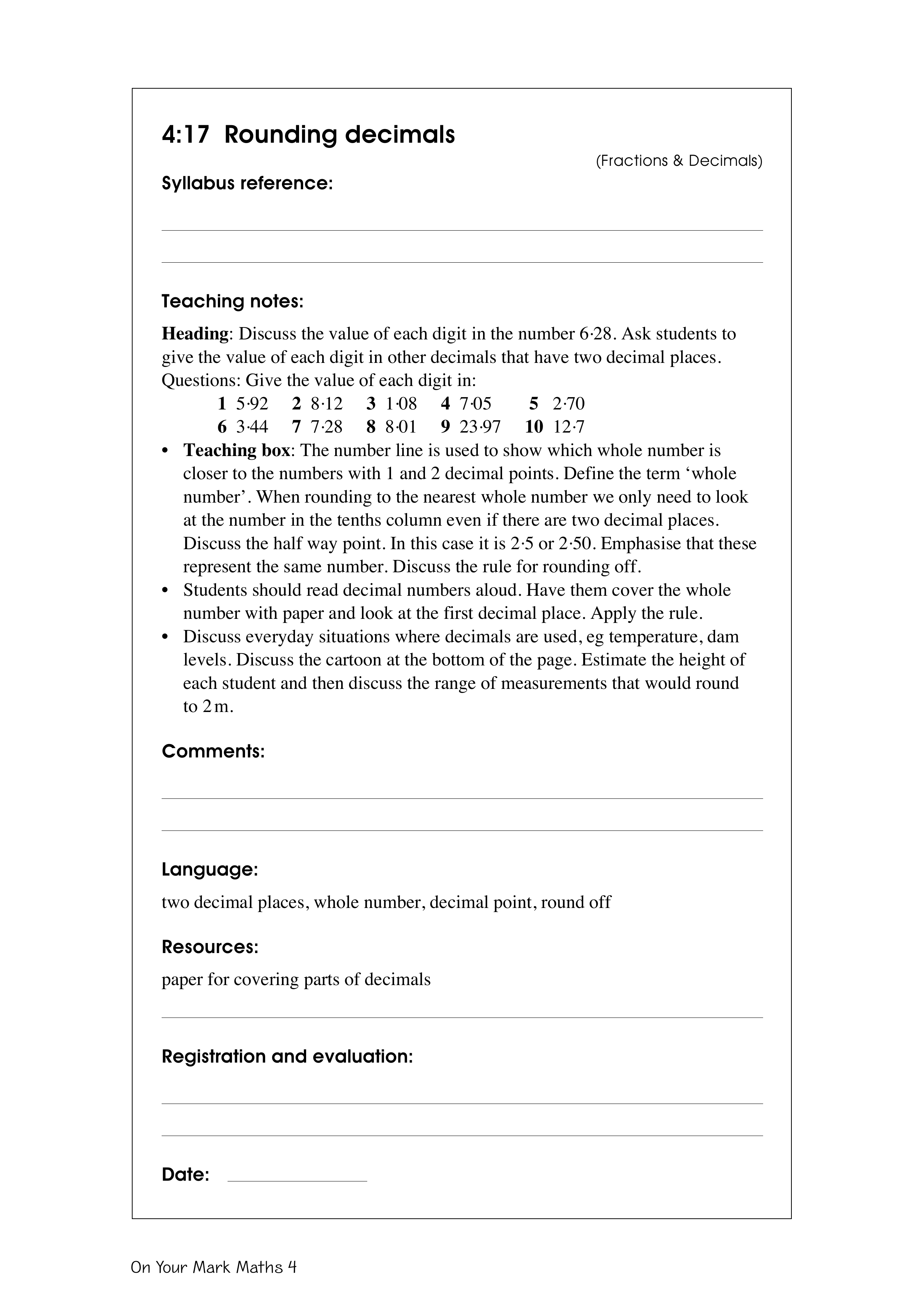Rounding decimals — worksheet preview