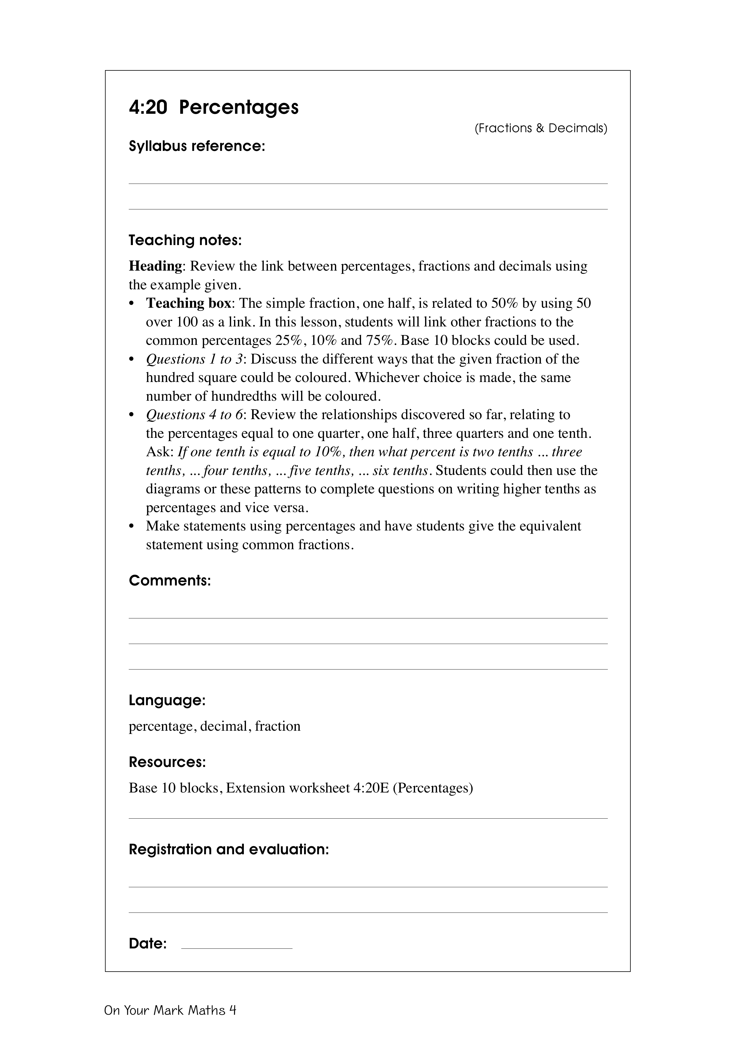 Percentages — worksheet preview