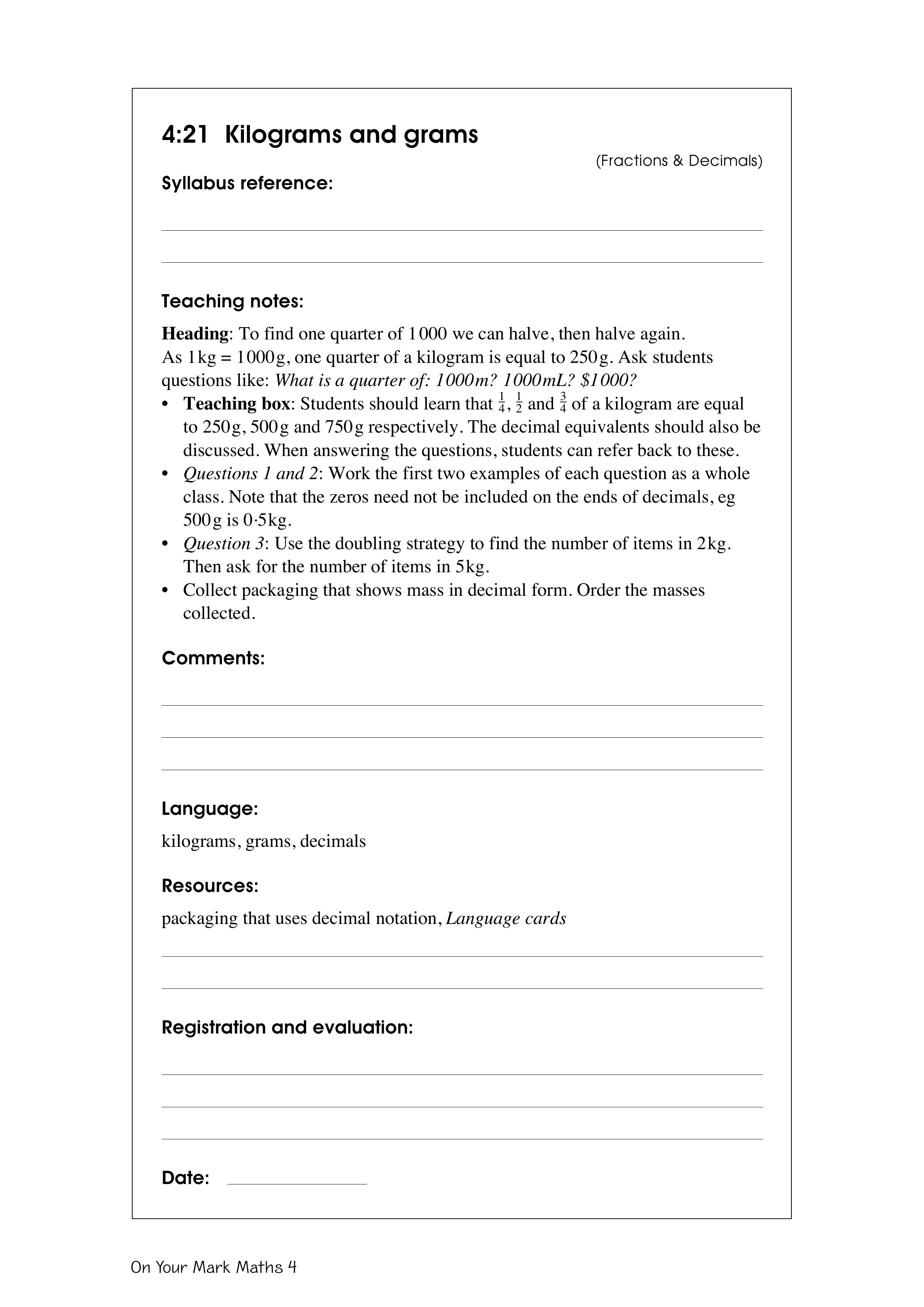 Kilograms and grams — worksheet preview