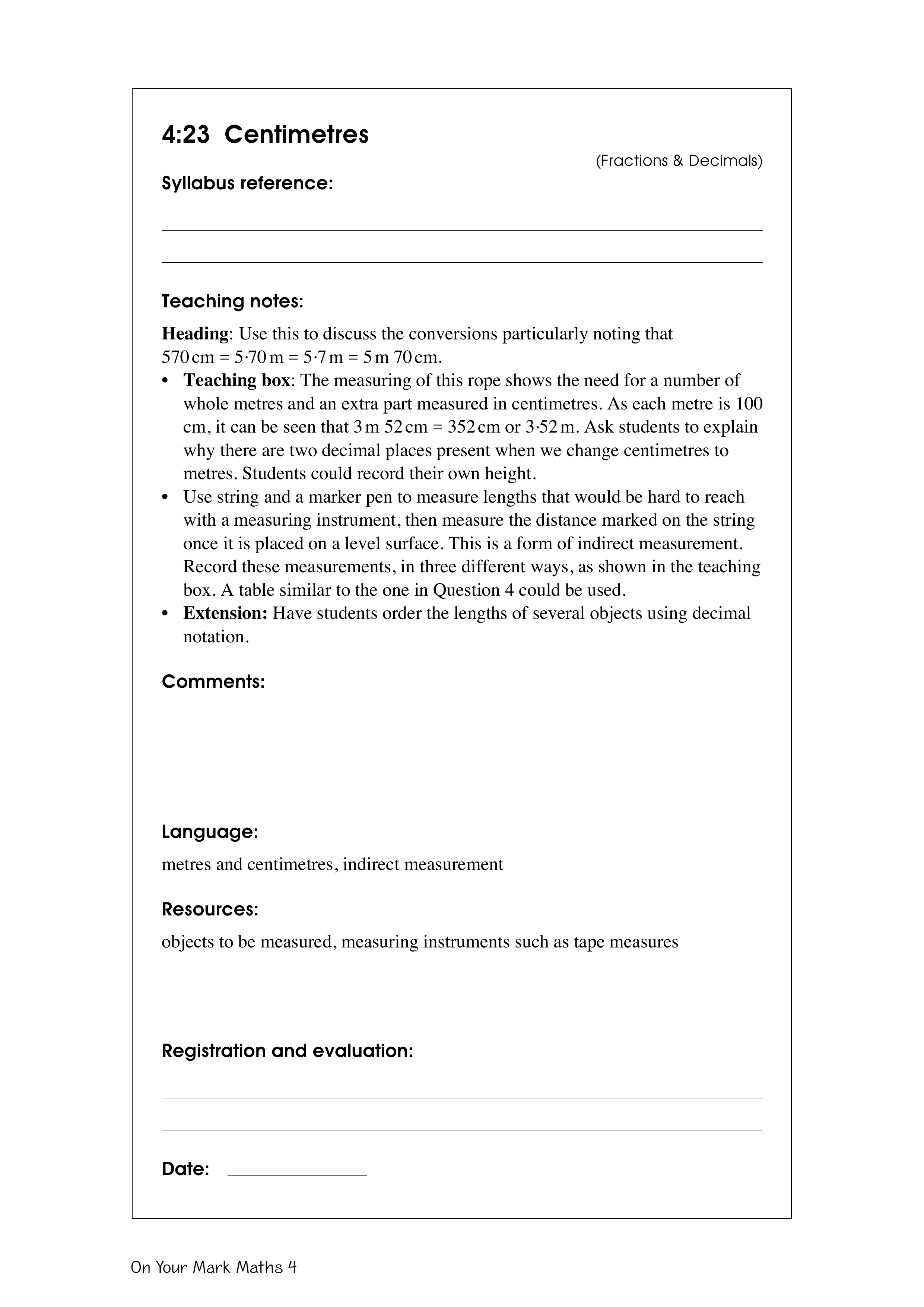 Centimetres — worksheet preview