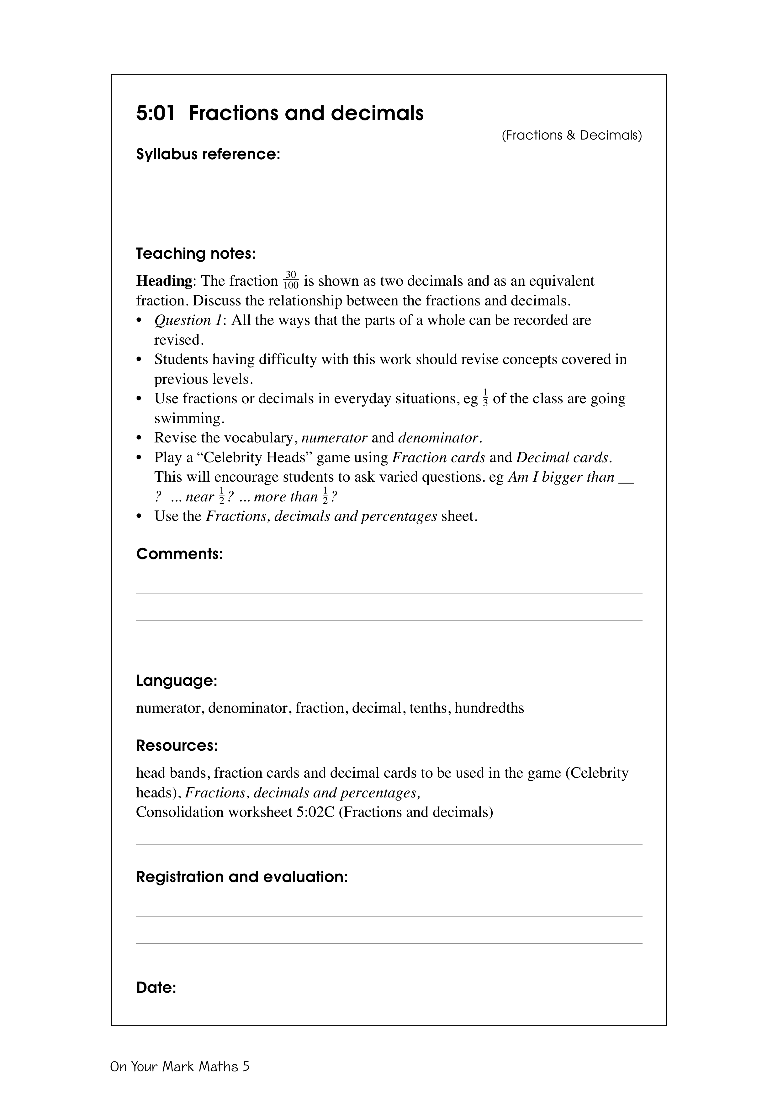 Fractions and decimals — worksheet preview