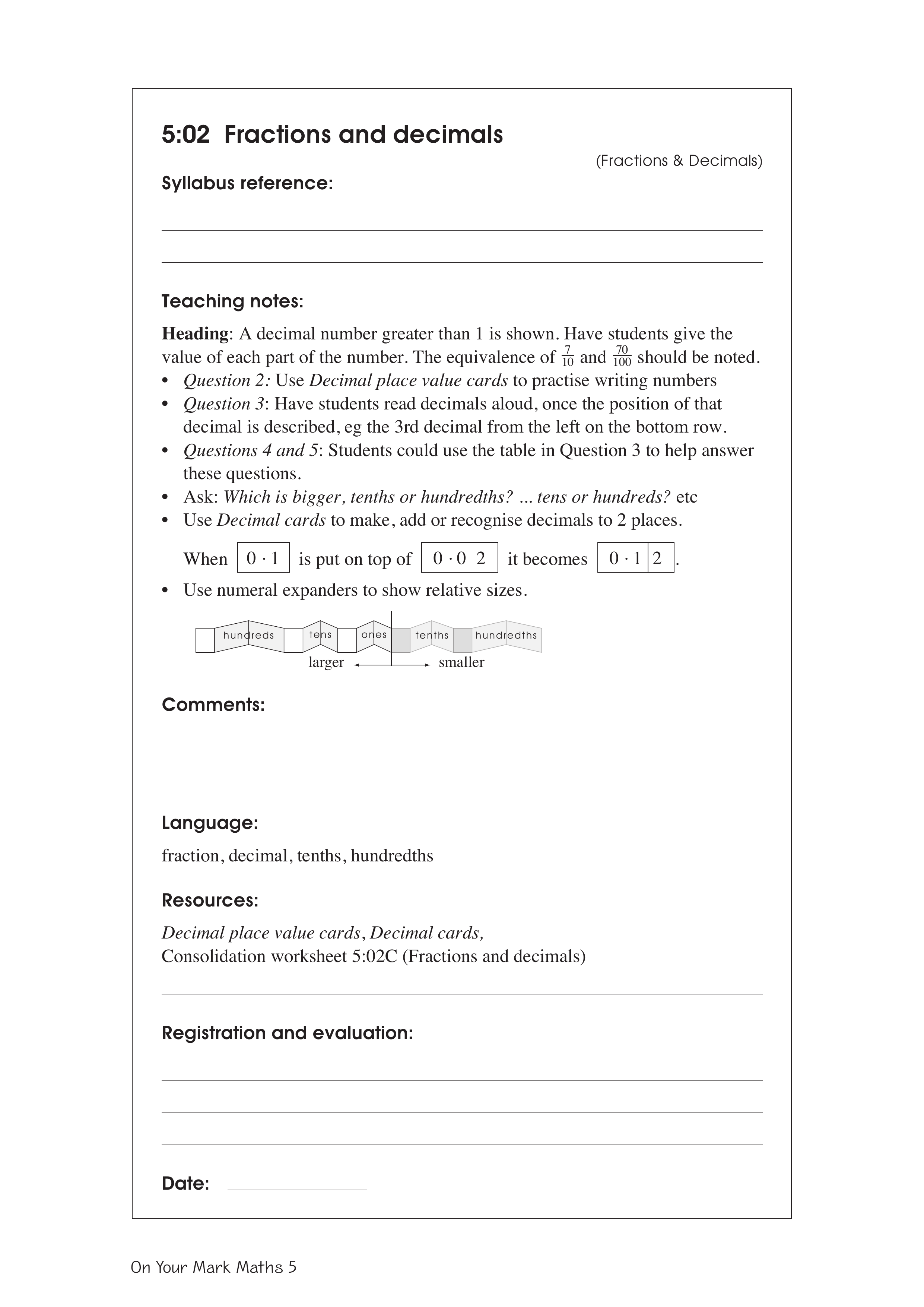 Fractions and decimals — worksheet preview