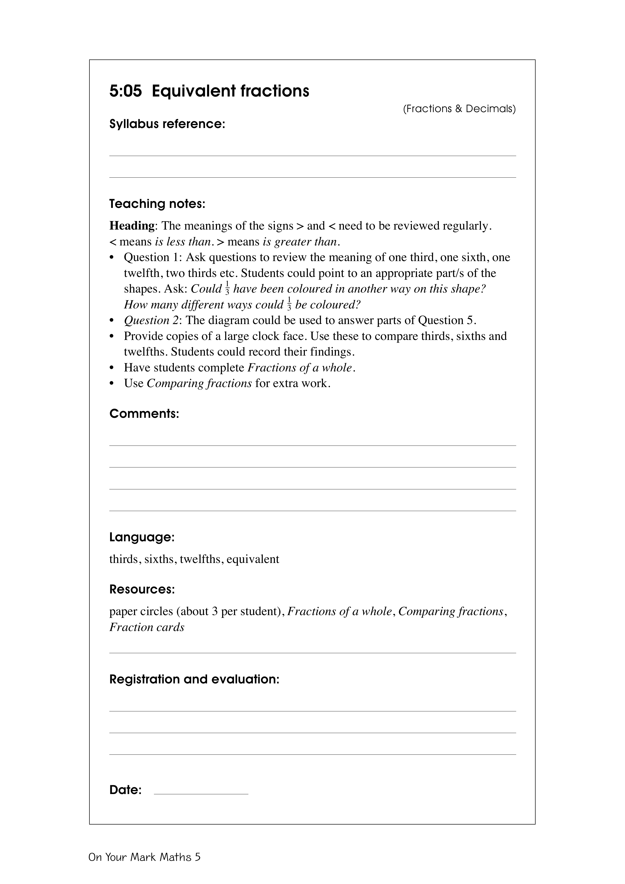 Equivalent fractions — worksheet preview