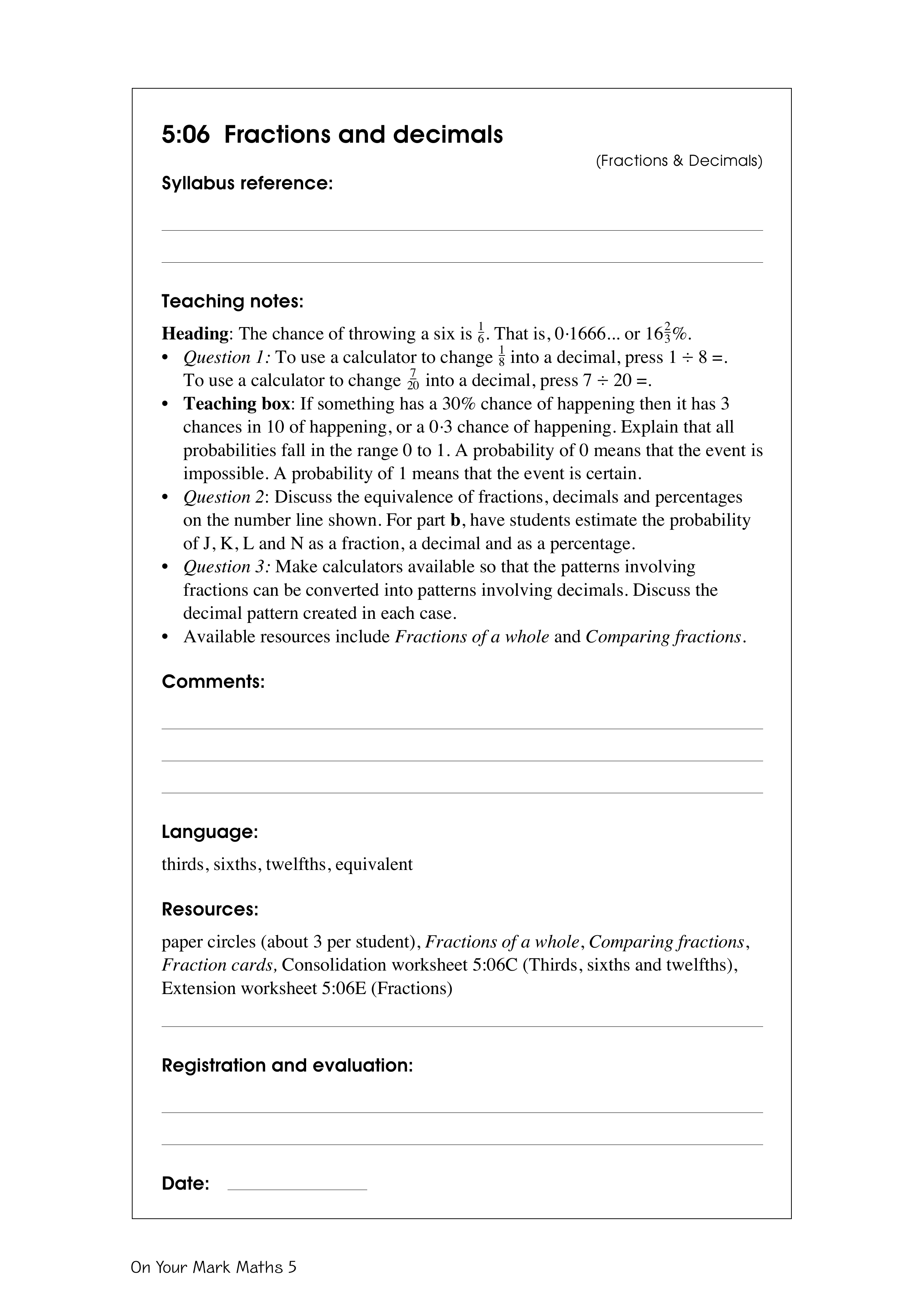 Fractions and decimals — worksheet preview