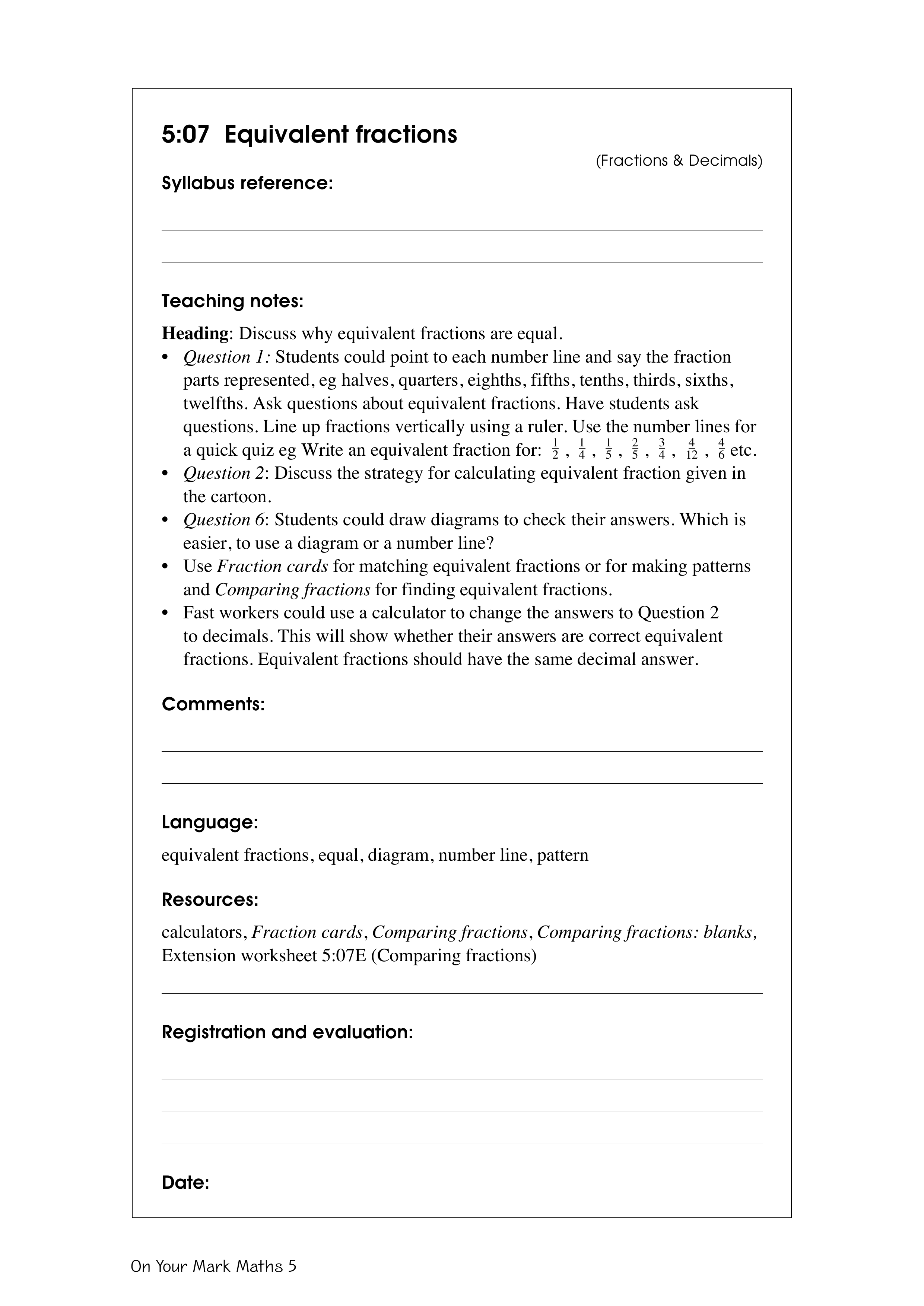 Equivalent fractions — worksheet preview