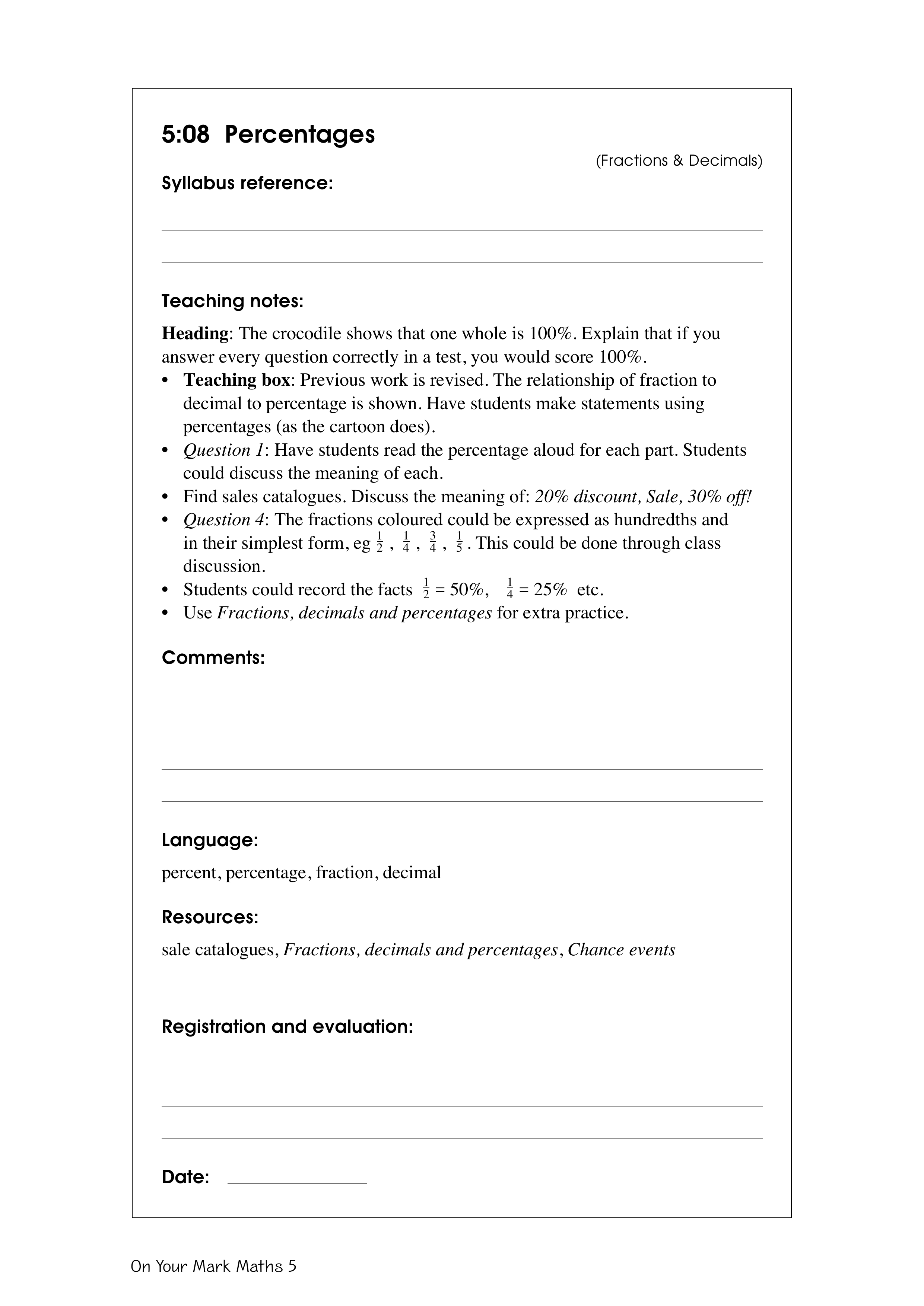 Percentages — worksheet preview