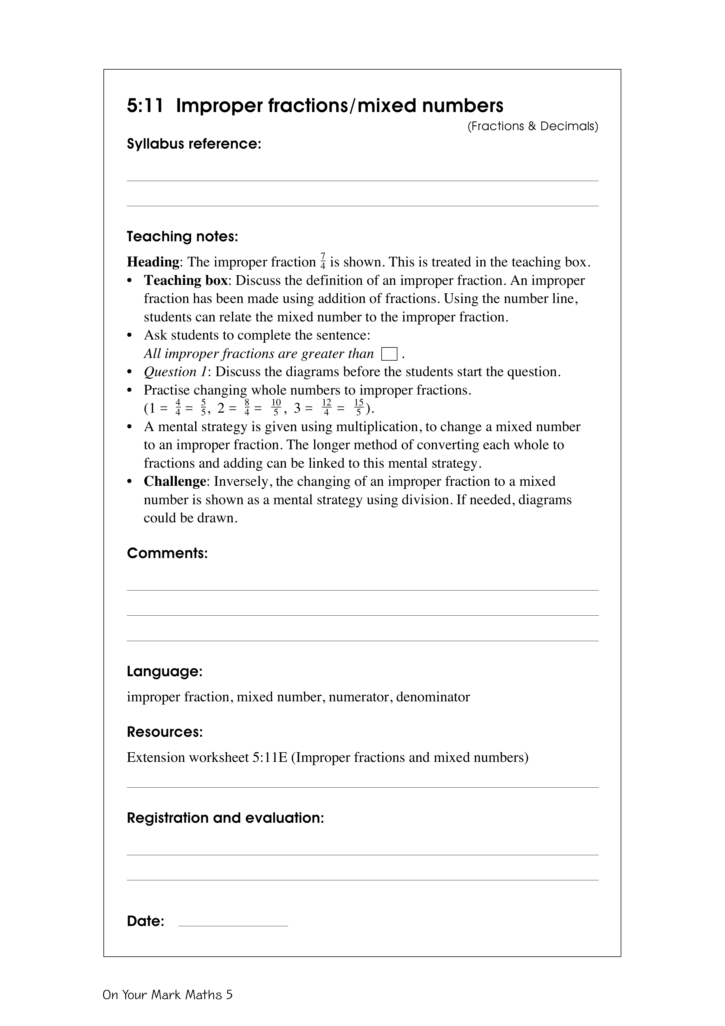 Improper fractions/mixed numbers — worksheet preview