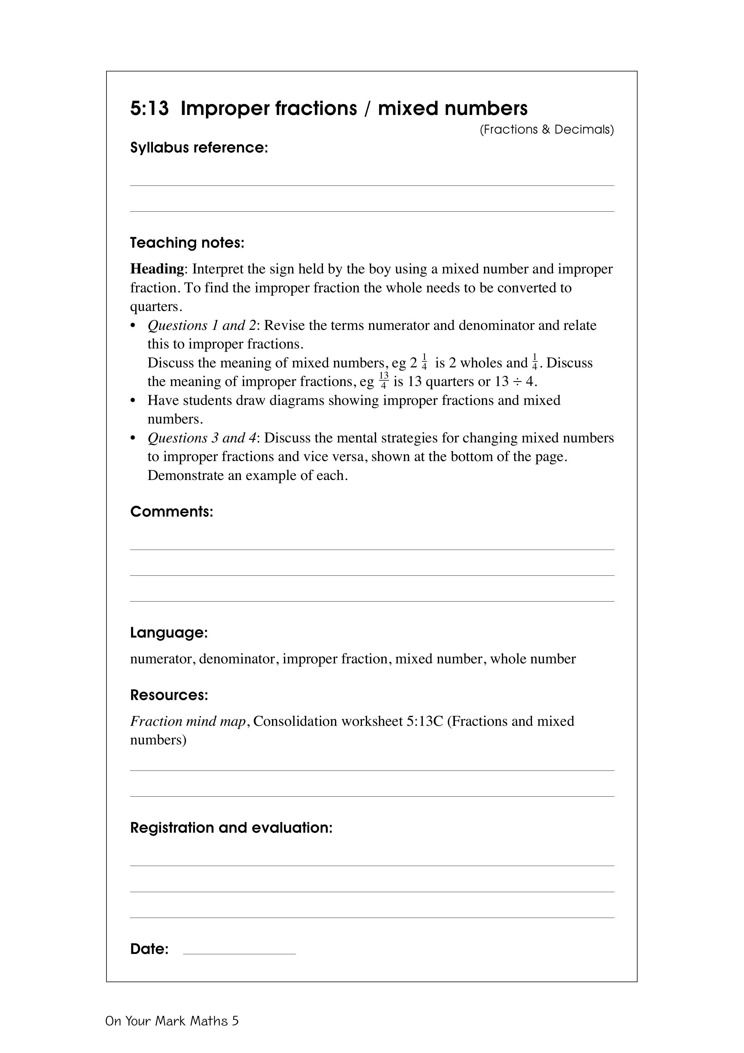 Improper fractions / mixed numbers — worksheet preview