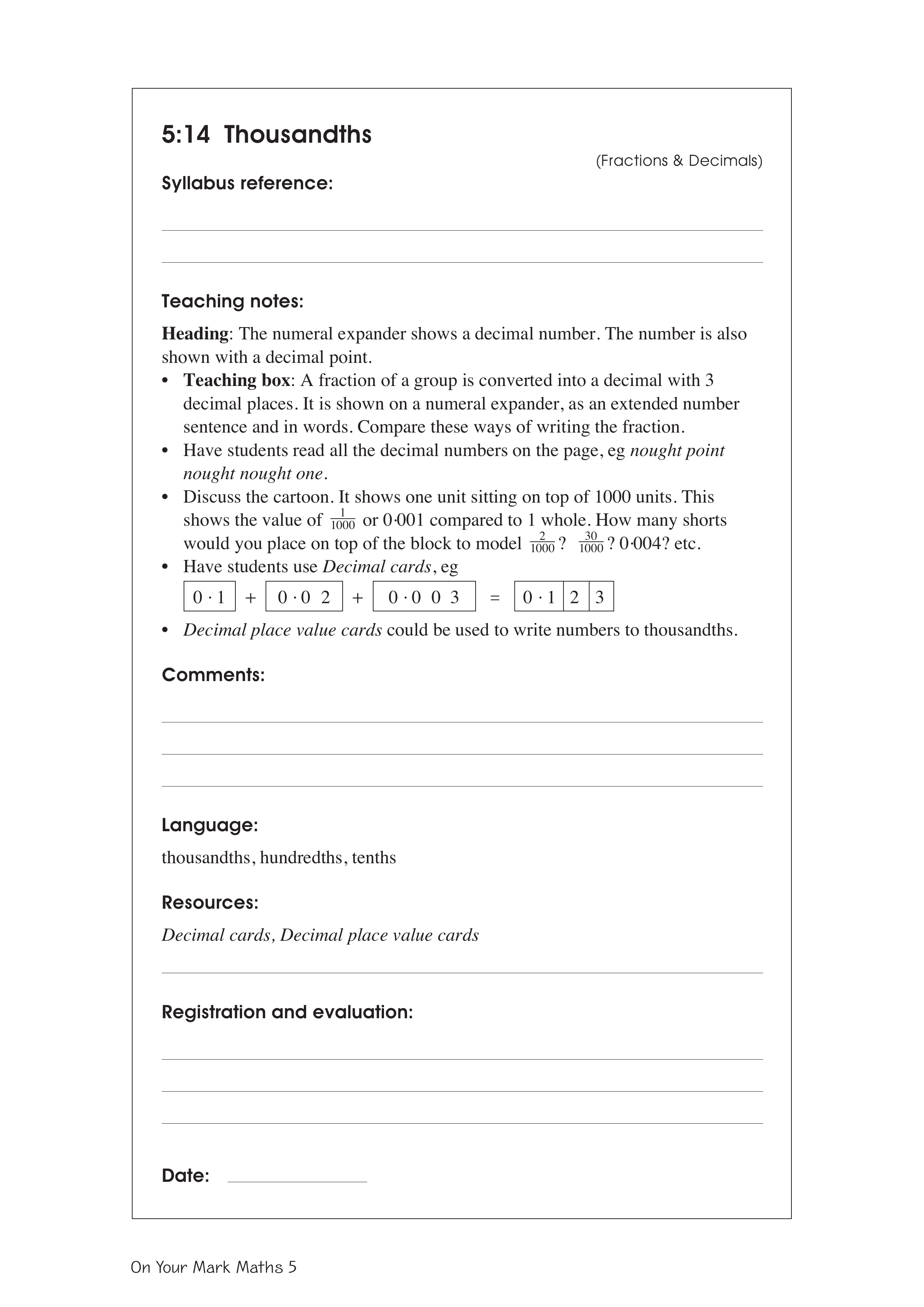 Thousandths — worksheet preview