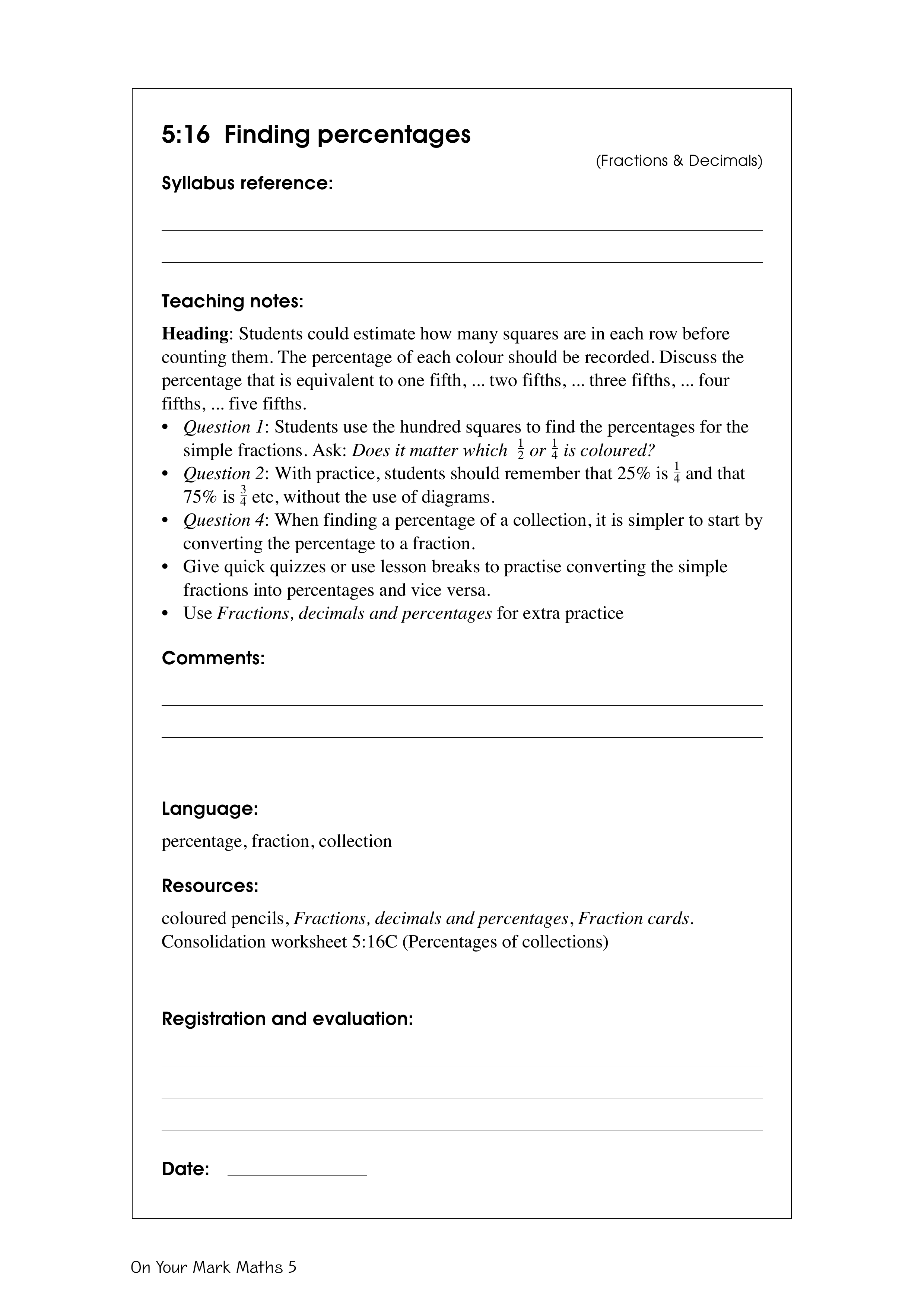 Finding percentages — worksheet preview