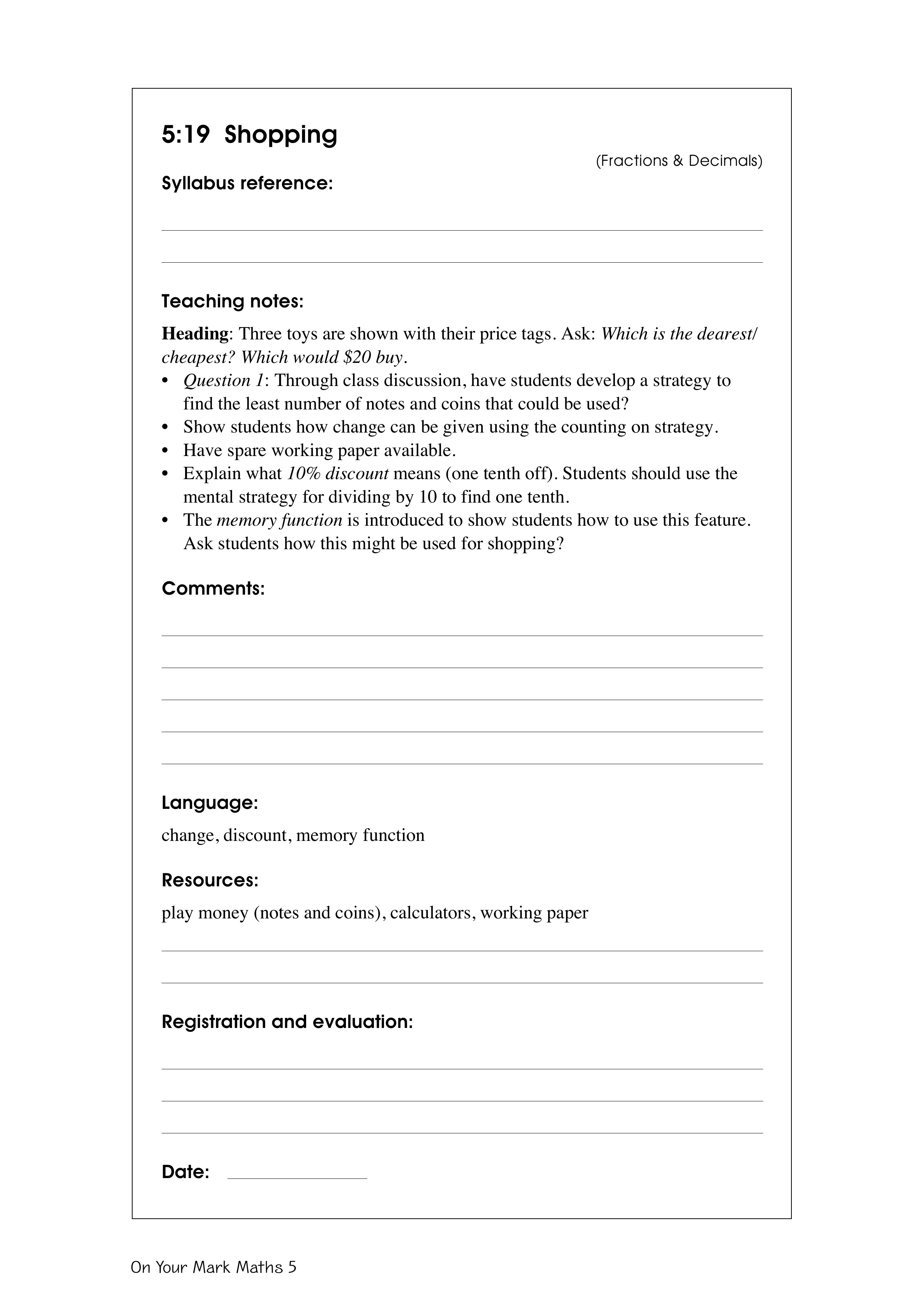 Shopping — worksheet preview