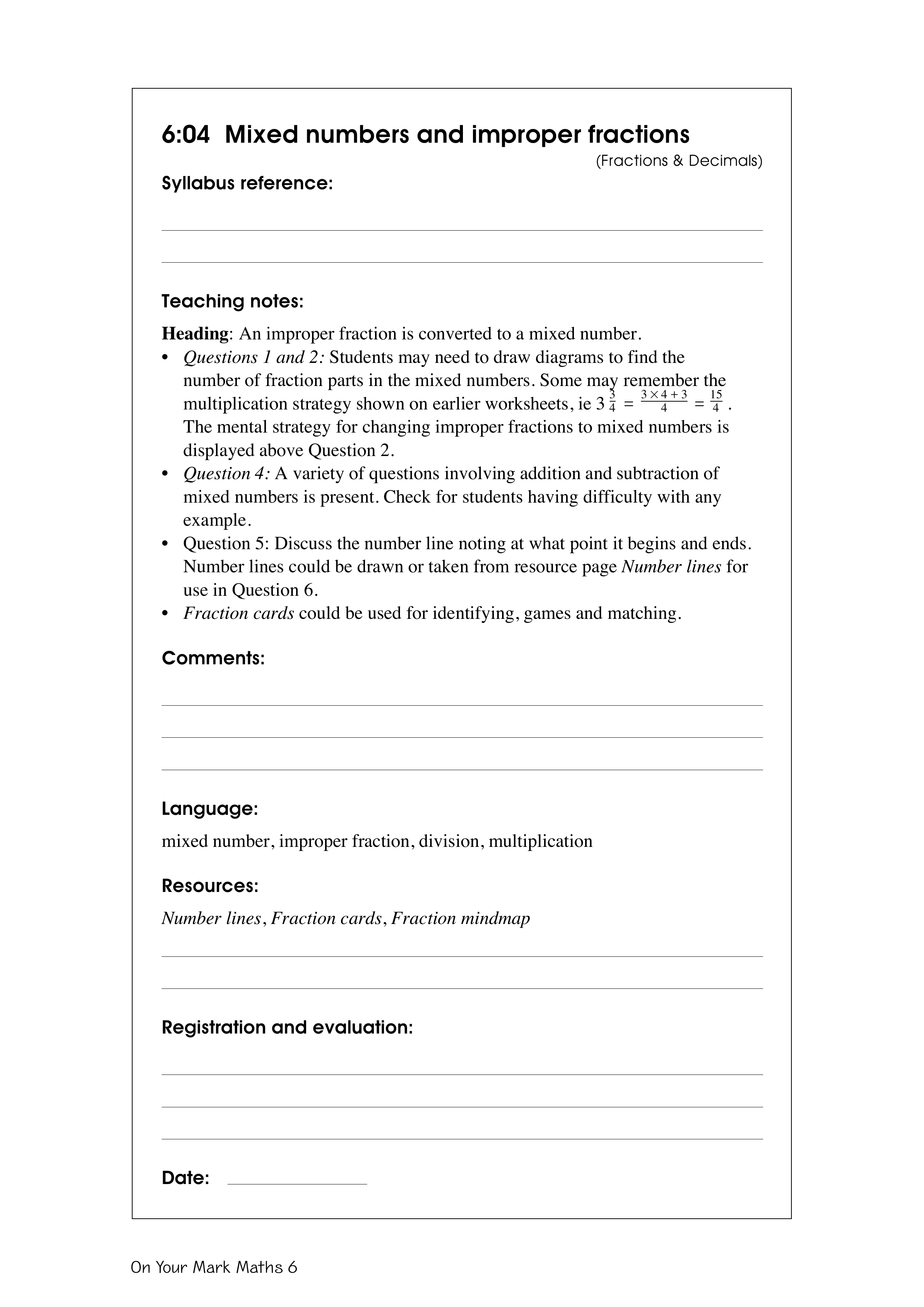 Mixed numbers and improper fractions — worksheet preview