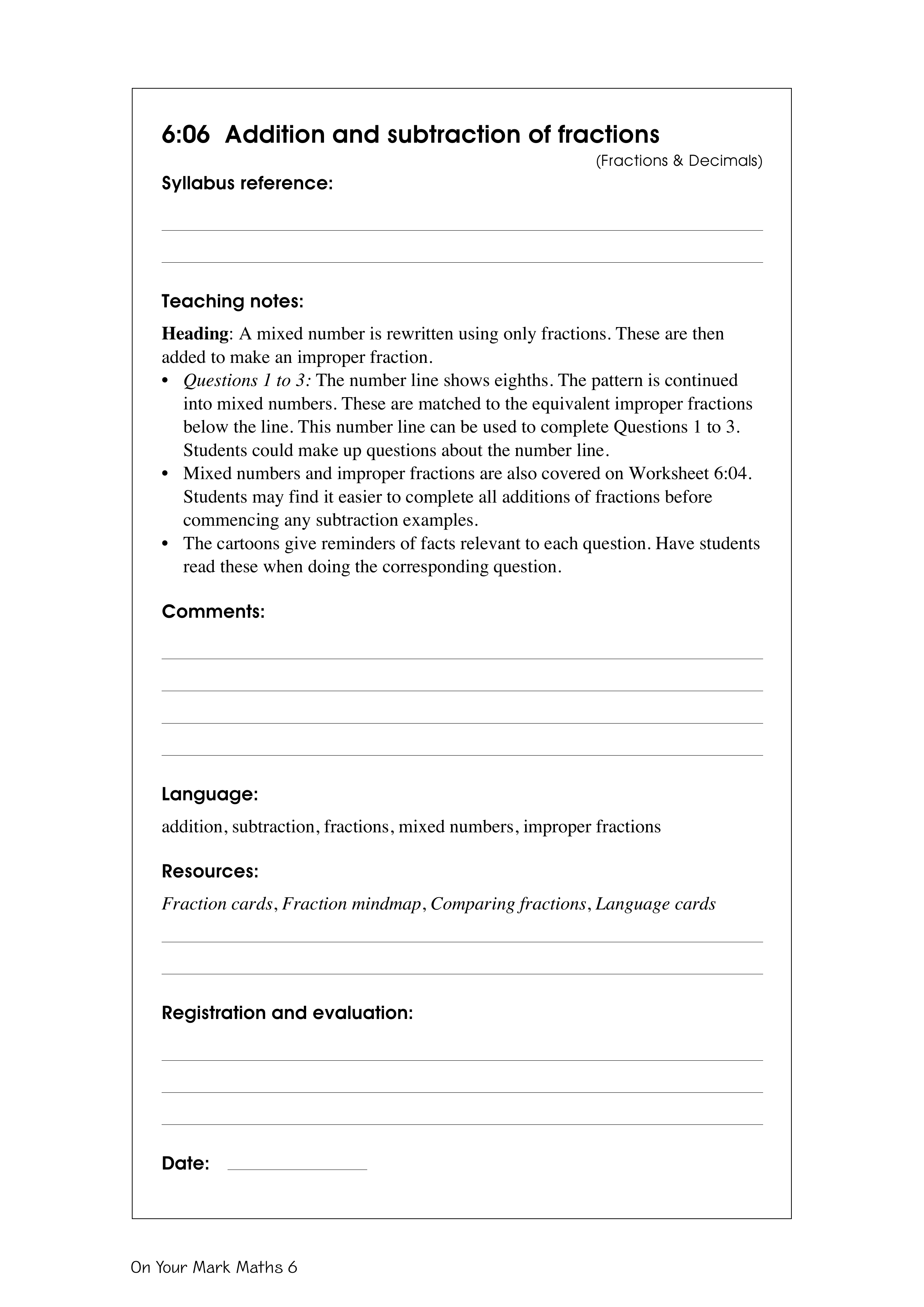 Addition / subtraction of fractions — worksheet preview