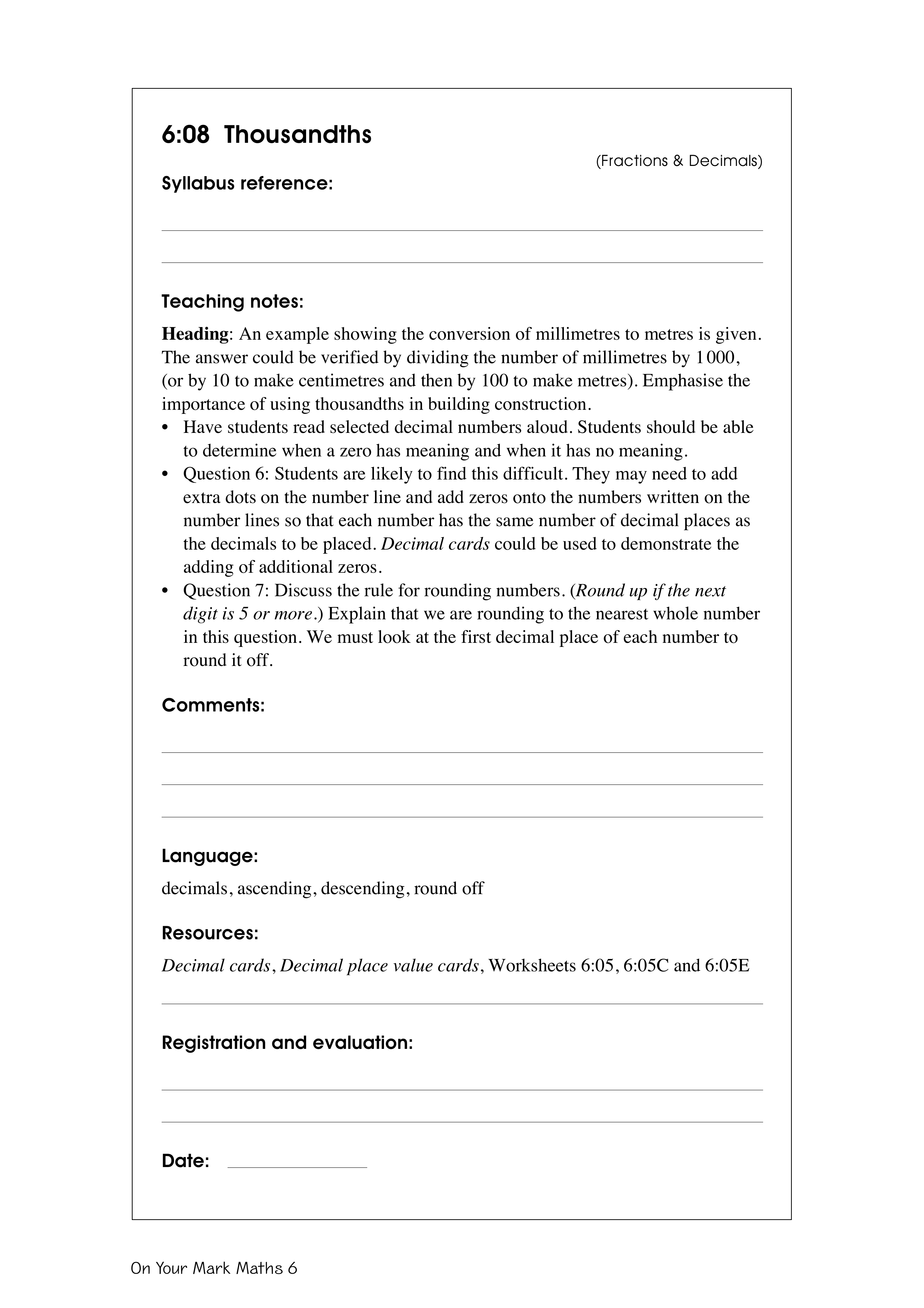 Thousandths — worksheet preview
