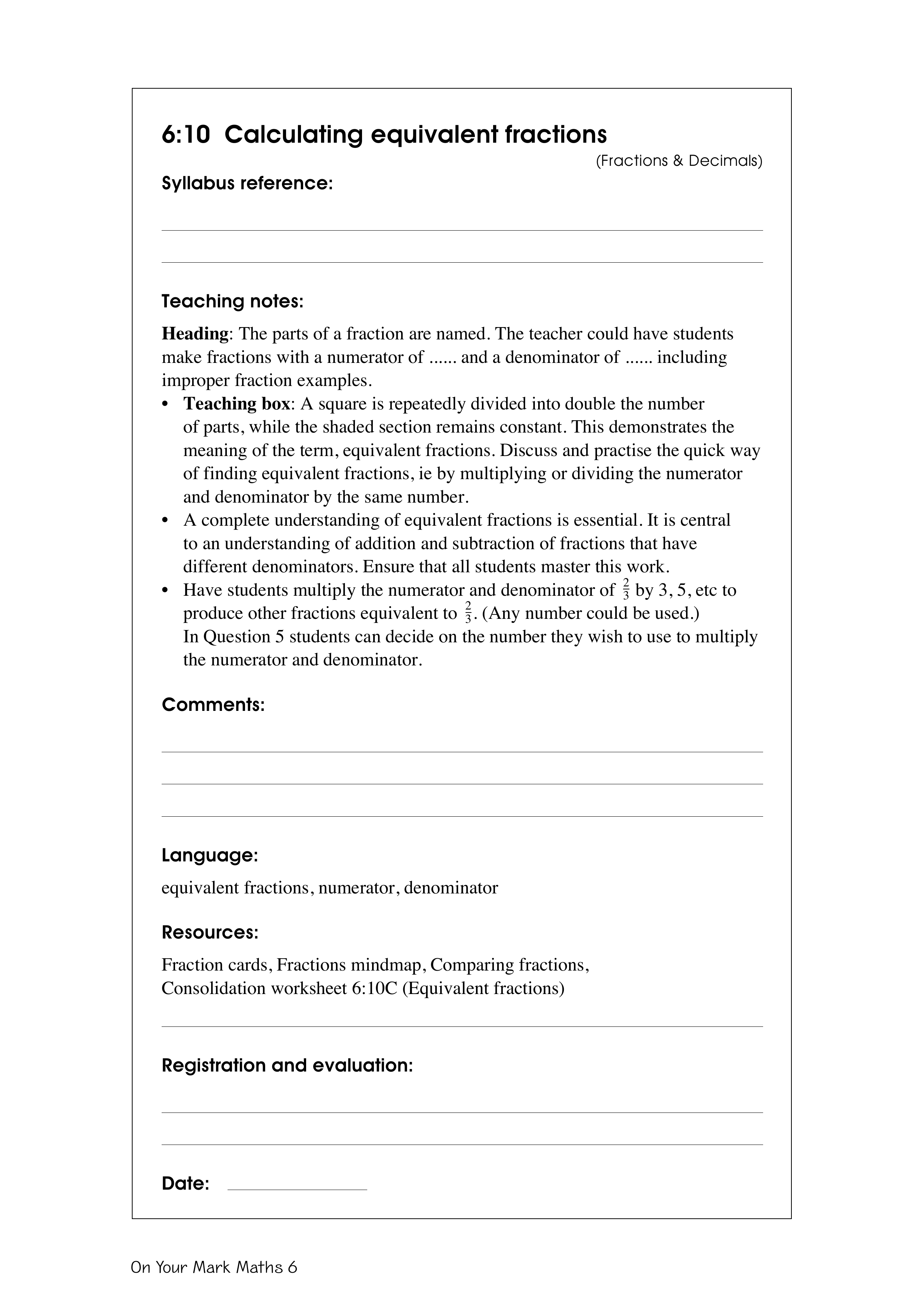 Calculating equivalent fractions — worksheet preview
